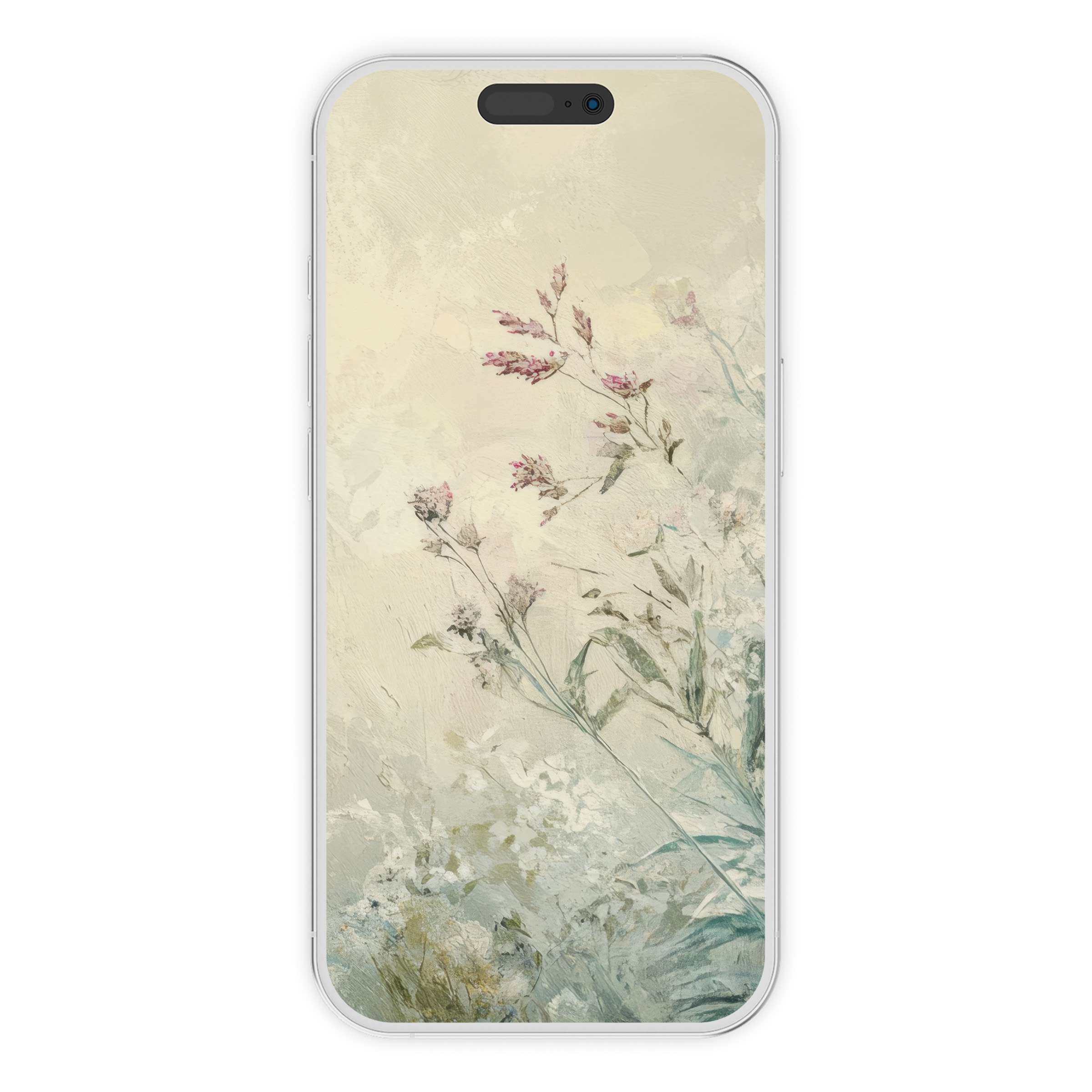 Serene botanical iPhone wallpaper in pastel tones offers a calming phone background available as a digital download for all devices