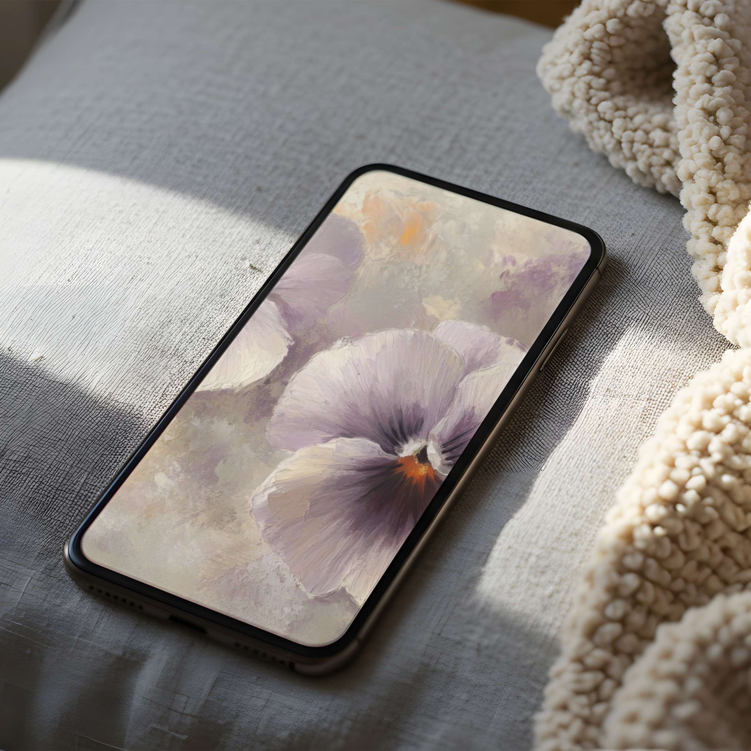 Elegant pastel floral phone wallpaper in high resolution, perfect for iPhone or Android, adding tranquility to your digital space