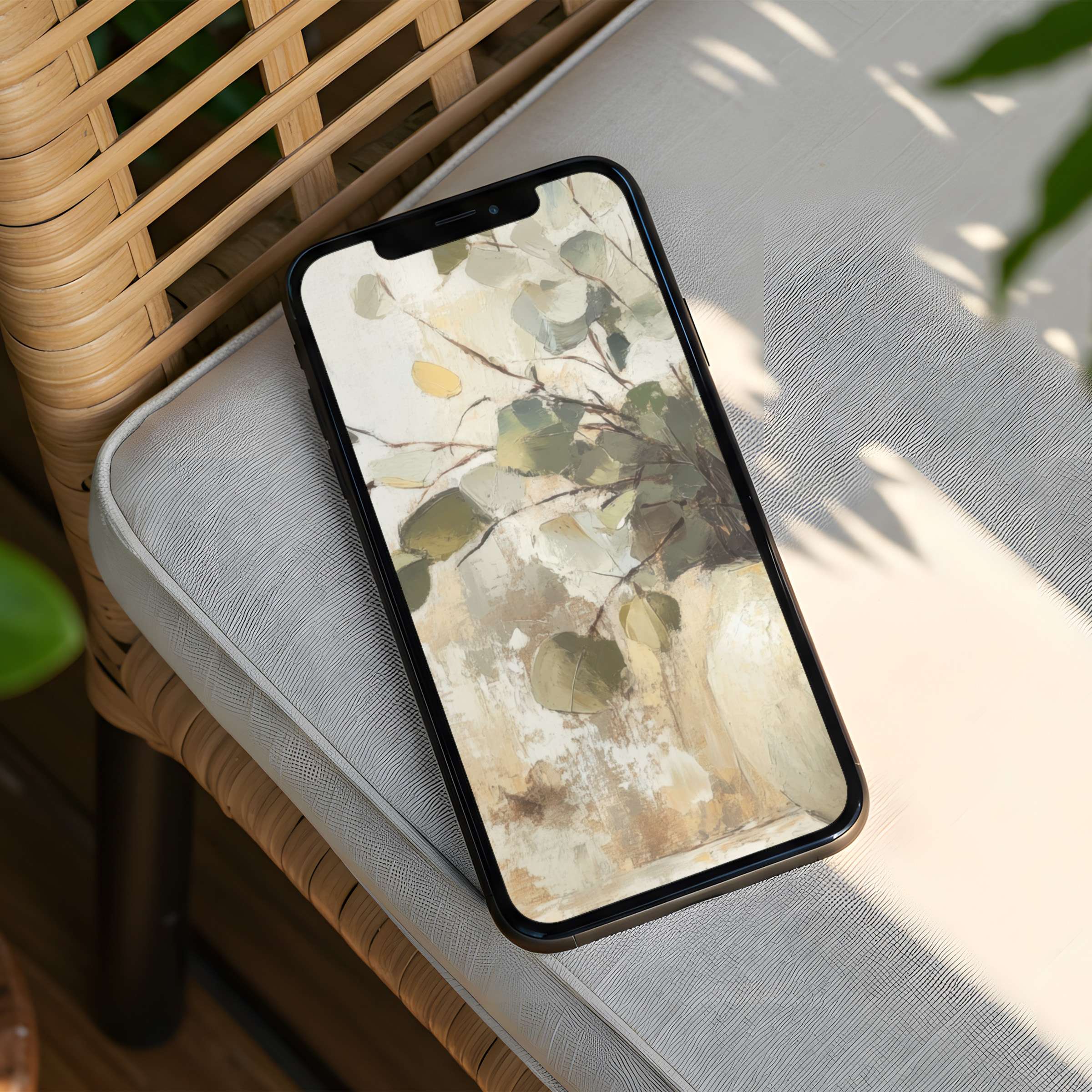Elegant abstract foliage iPhone background for instant download promotes calm and mindfulness fits any phone beautifully