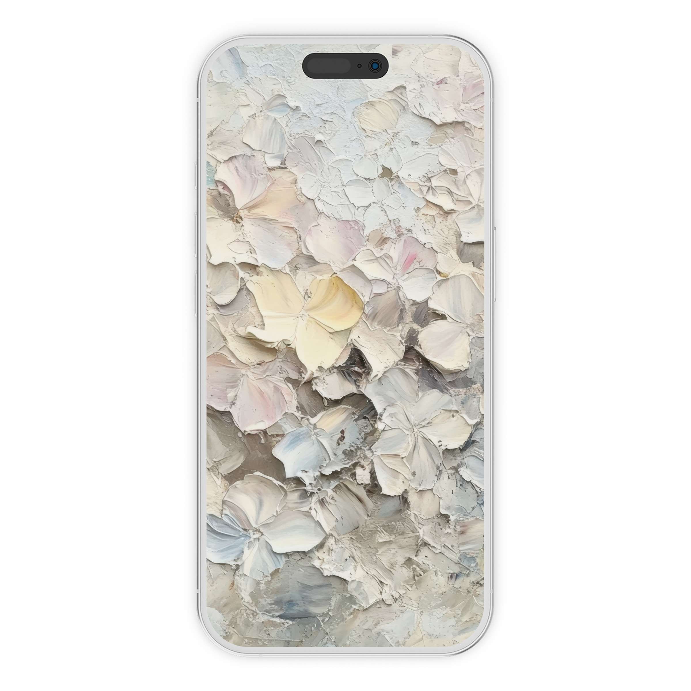 Textured pastel floral design creates a soothing botanical iPhone wallpaper, perfect as a phone background digital download for all devices