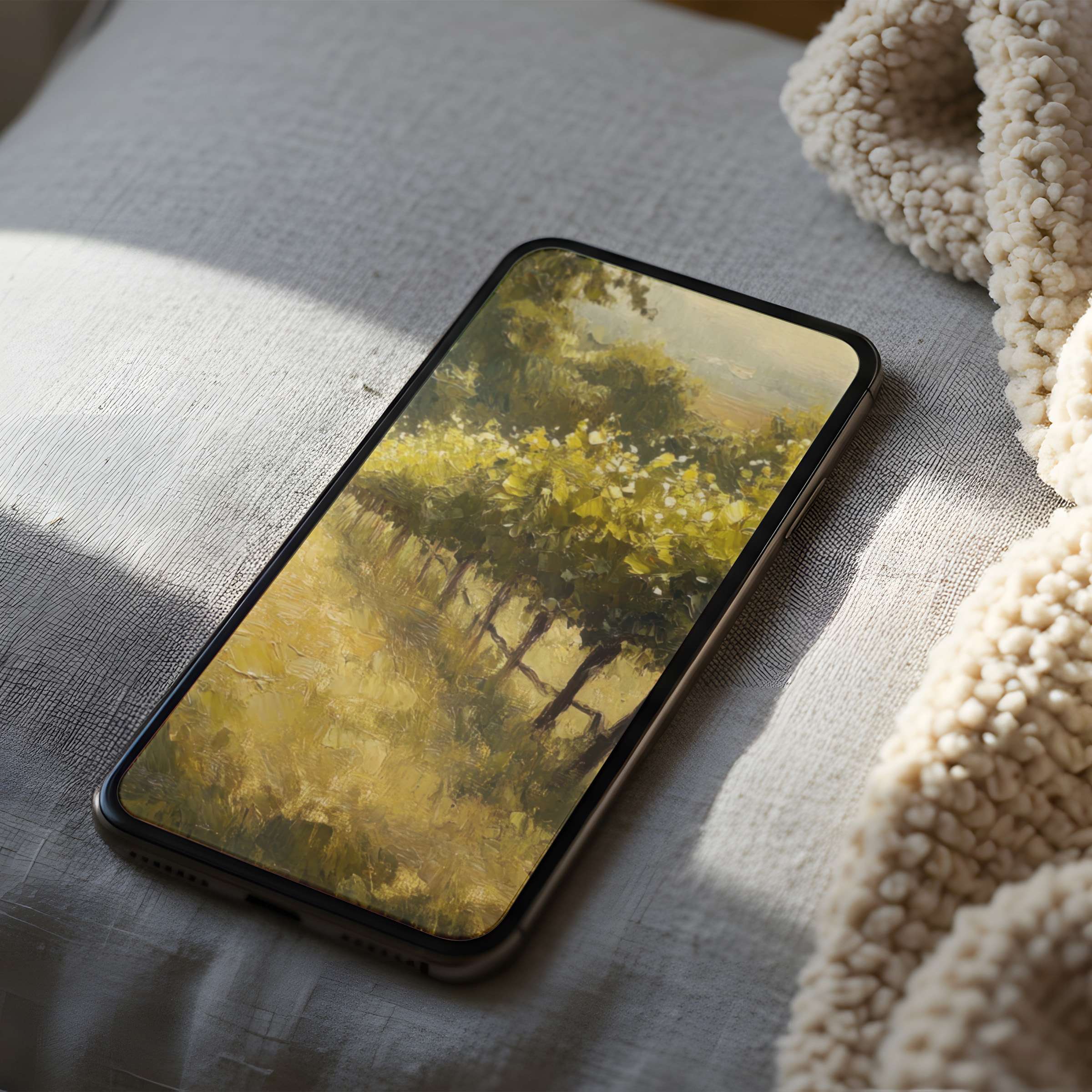 Luxurious landscape phone wallpaper with serene green hues, ideal for iPhone and Android, available for high-resolution digital download