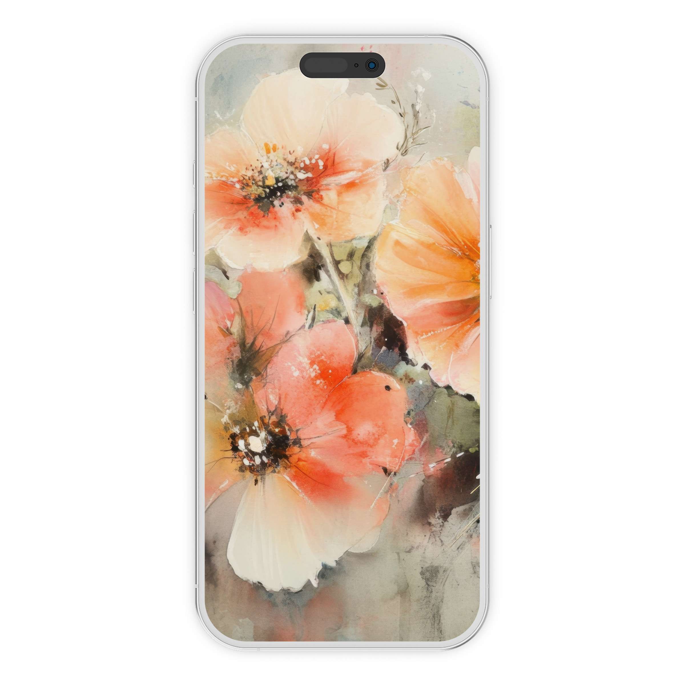 Delicate watercolor blossoms create a serene botanical iPhone wallpaper, perfect for phone backgrounds, available as a digital download