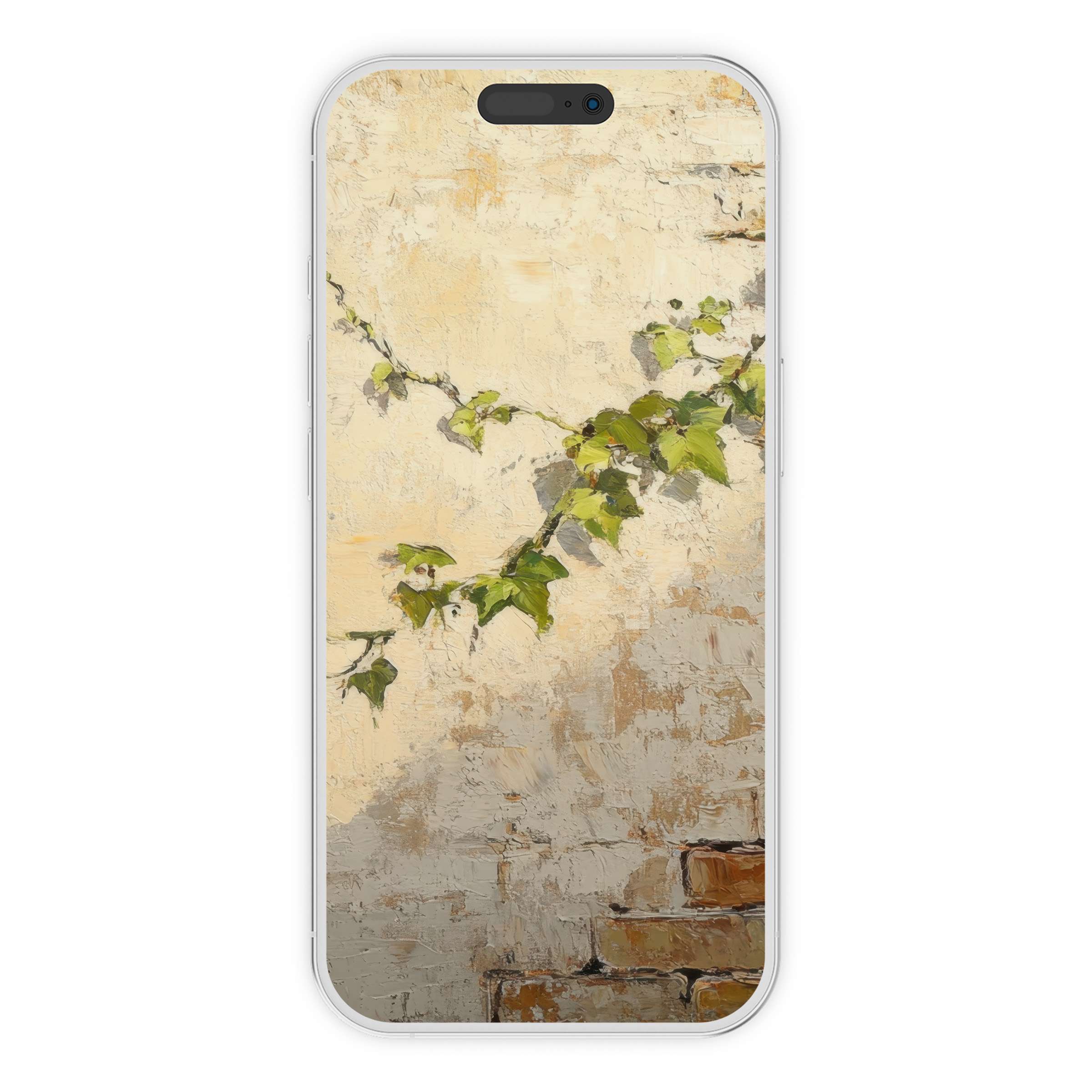 Elegant botanical iPhone wallpaper featuring leafy vines on a textured background, perfect phone decor for digital download lovers