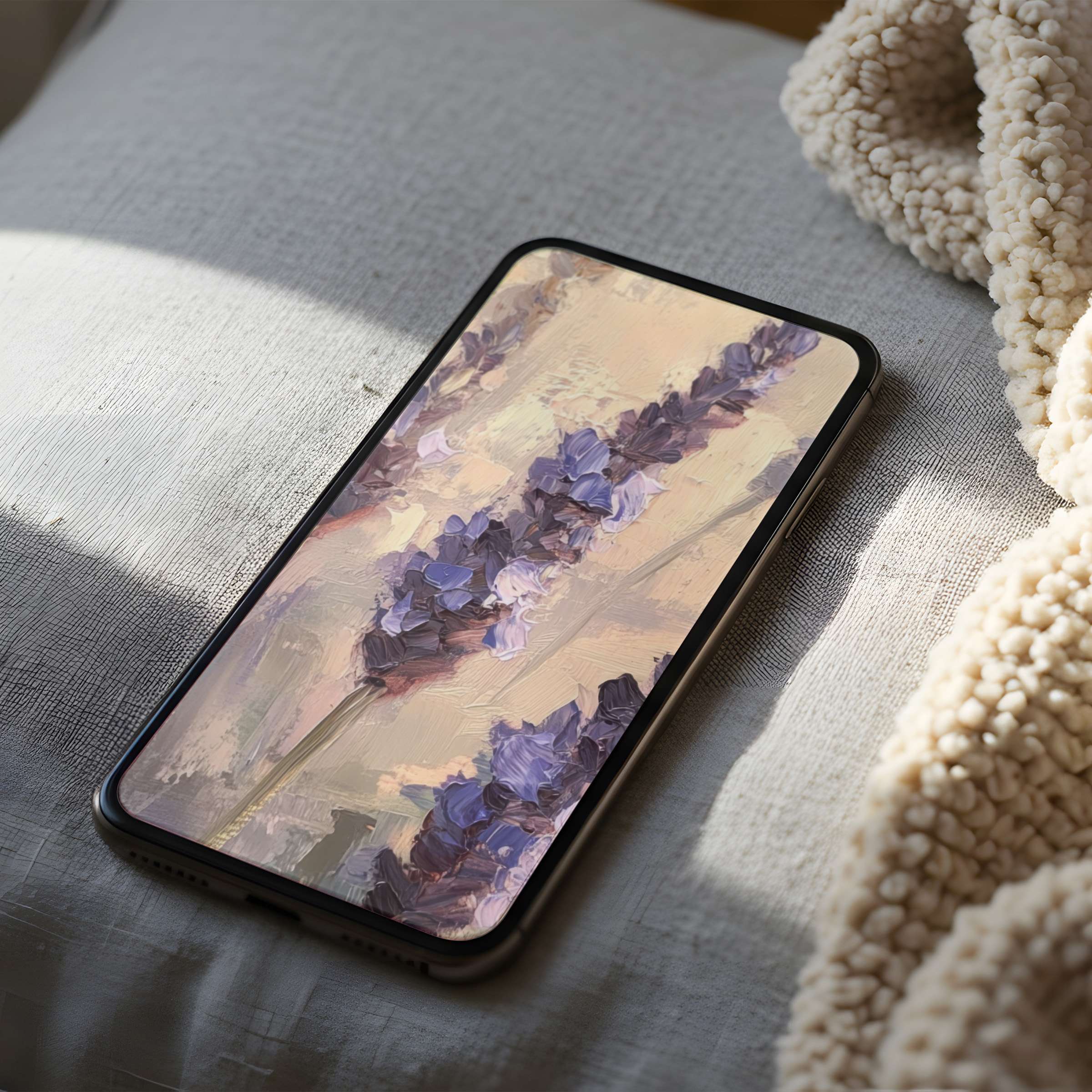 Elegant phone wallpaper featuring lavender hues in an impressionist style enhancing tranquility elegant design for iPhone and Android users