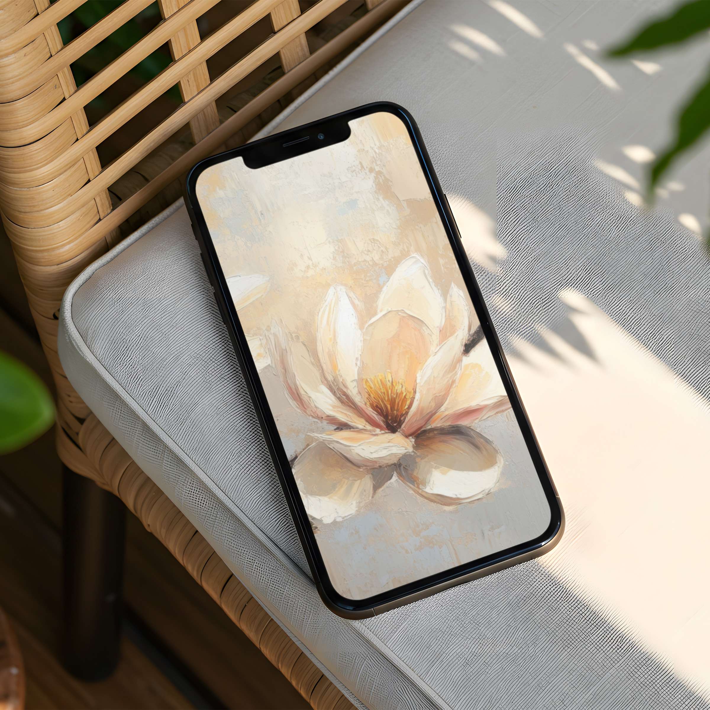 Elegant magnolia iPhone background offers calm inspiration and mindfulness; seamless fit for phone, instant download for serene style