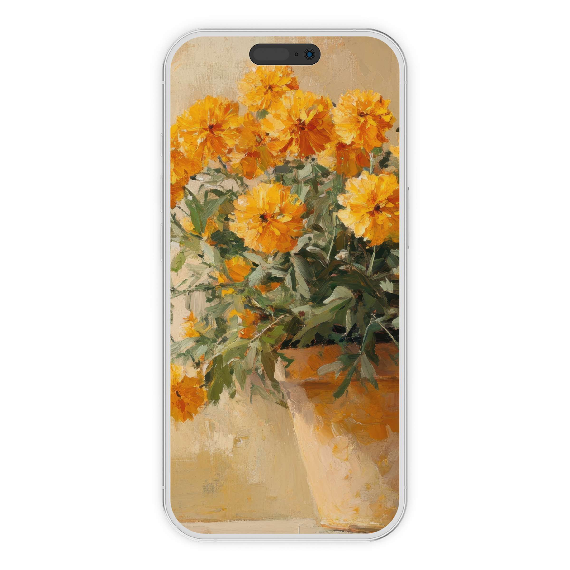 Radiant marigold blooms in an elegant digital download create a serene botanical iPhone wallpaper for phone backgrounds