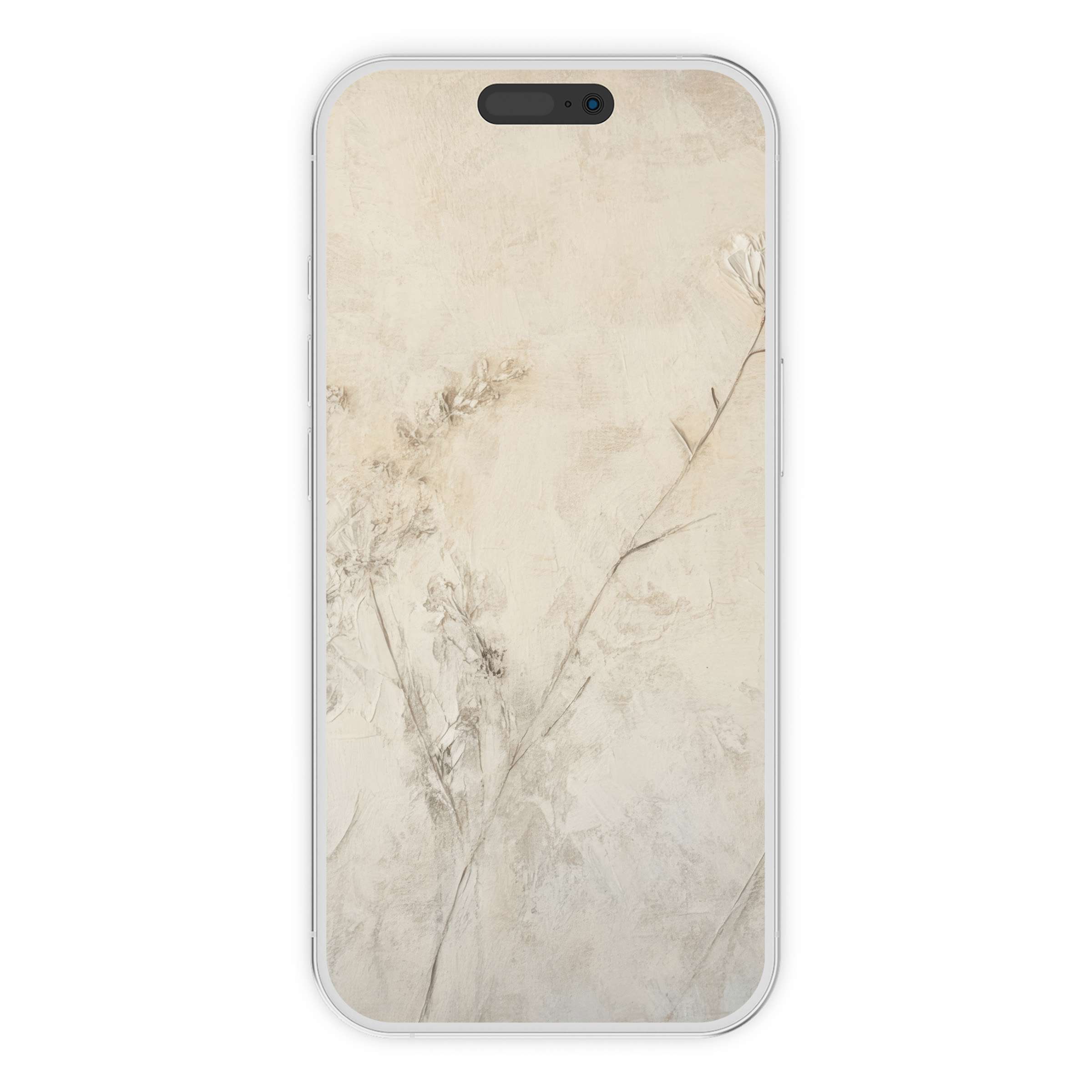 Elegant botanical iPhone wallpaper featuring serene beige tones and delicate floral sketches for a calming phone background digital download