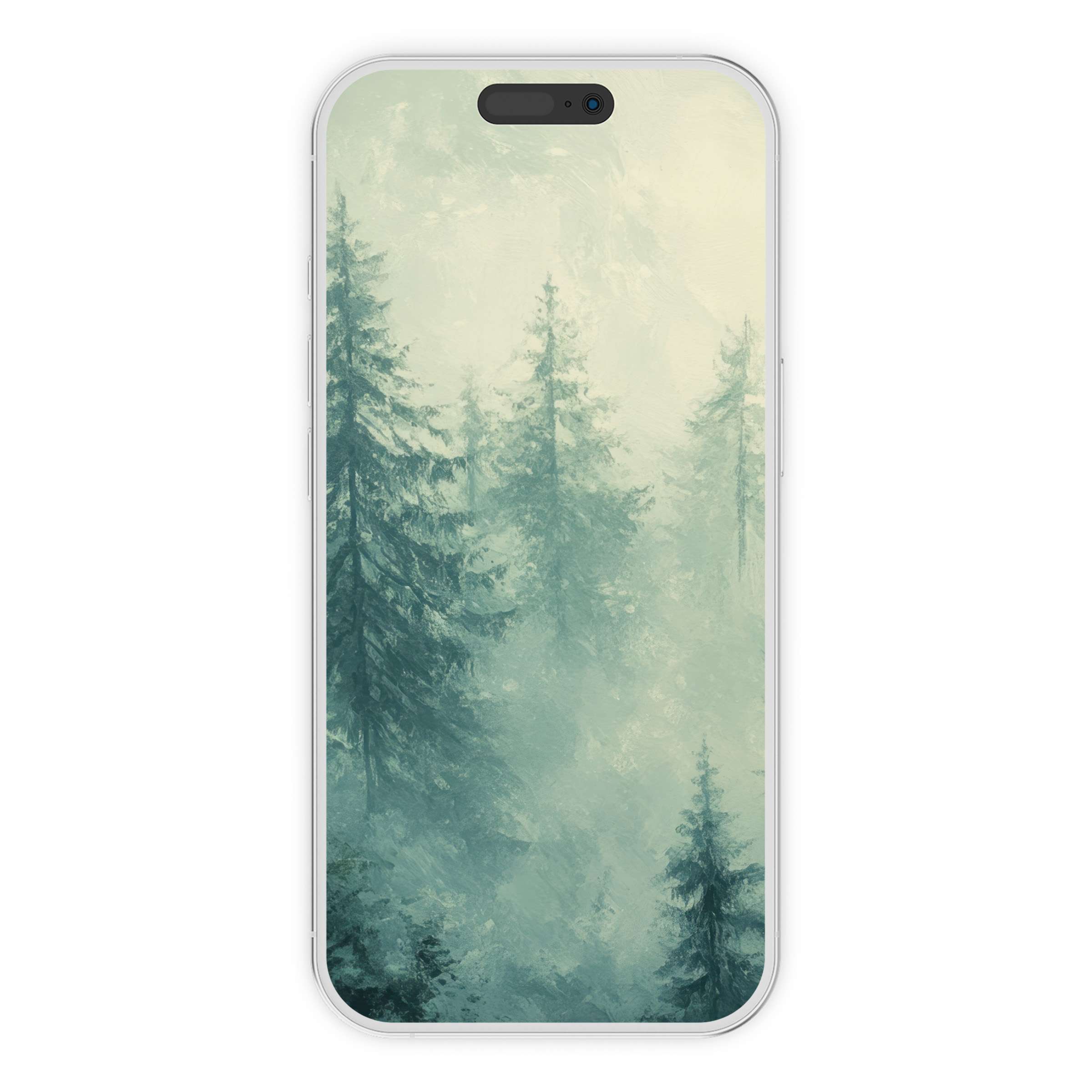Serene misty forest shades inspire calm and elegance in this botanical iPhone wallpaper digital download phone background