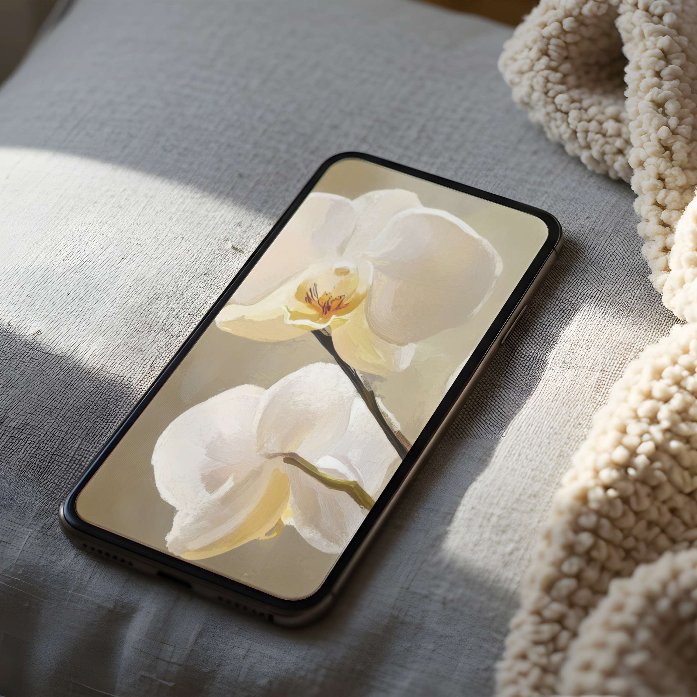 Elegant orchid artwork in serene colors as a phone wallpaper brings tranquility to your space suitable for iPhone and Android devices