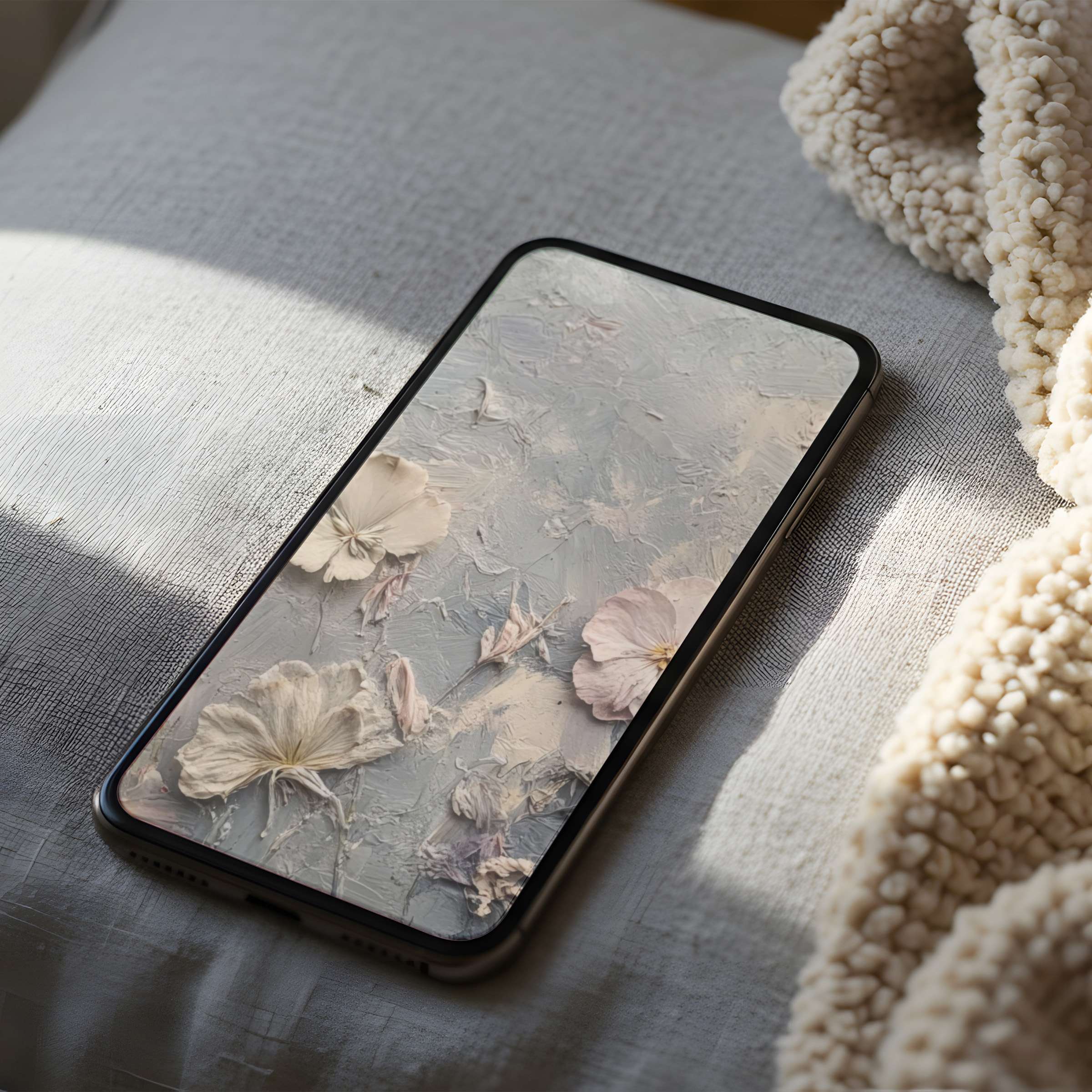 Elegant floral phone wallpaper with soft pastel hues on high-resolution display, perfect for iPhone and Android digital download