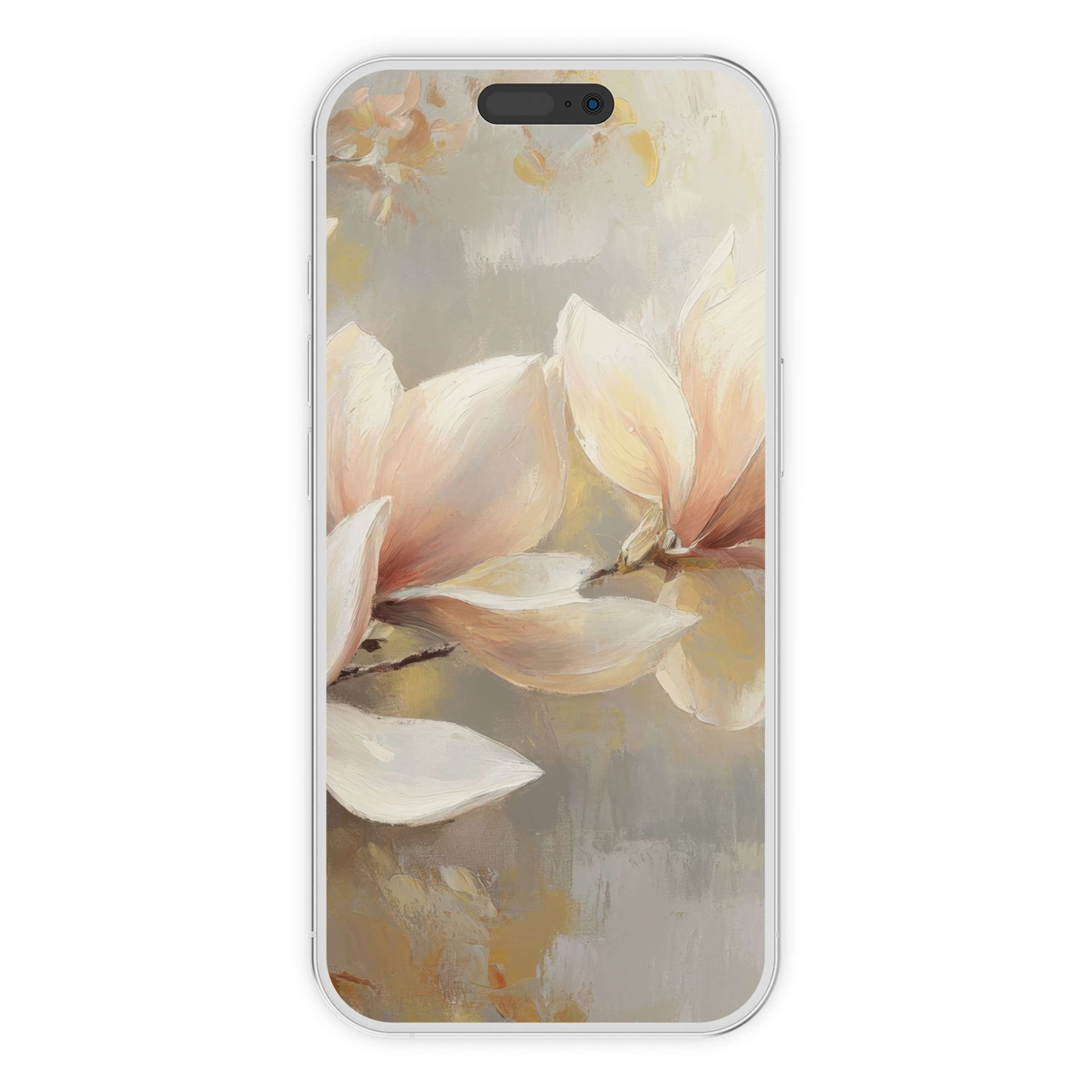 Elegant botanical iPhone wallpaper with soft peach petals, offering a soothing phone background digital download for any device