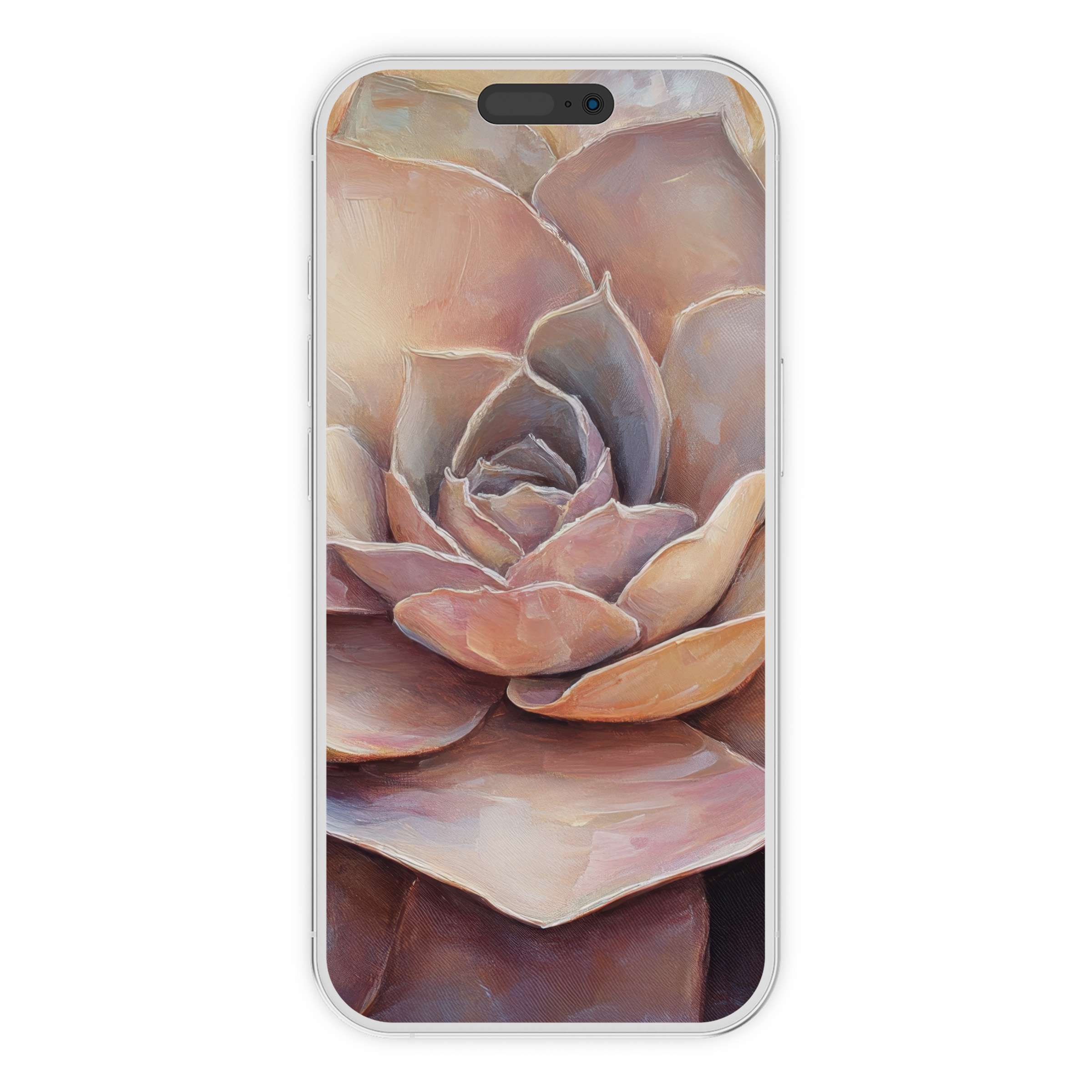Elegant botanical iPhone wallpaper featuring a soft pastel succulent, ideal for a calming phone background digital download