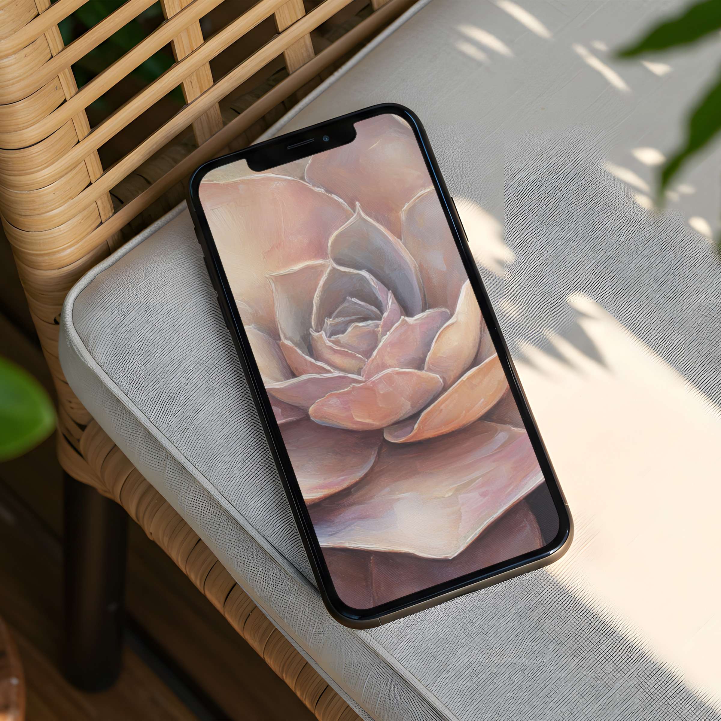 Serene succulent painting as iPhone background providing instant download brings elegance and mindfulness to any phone display