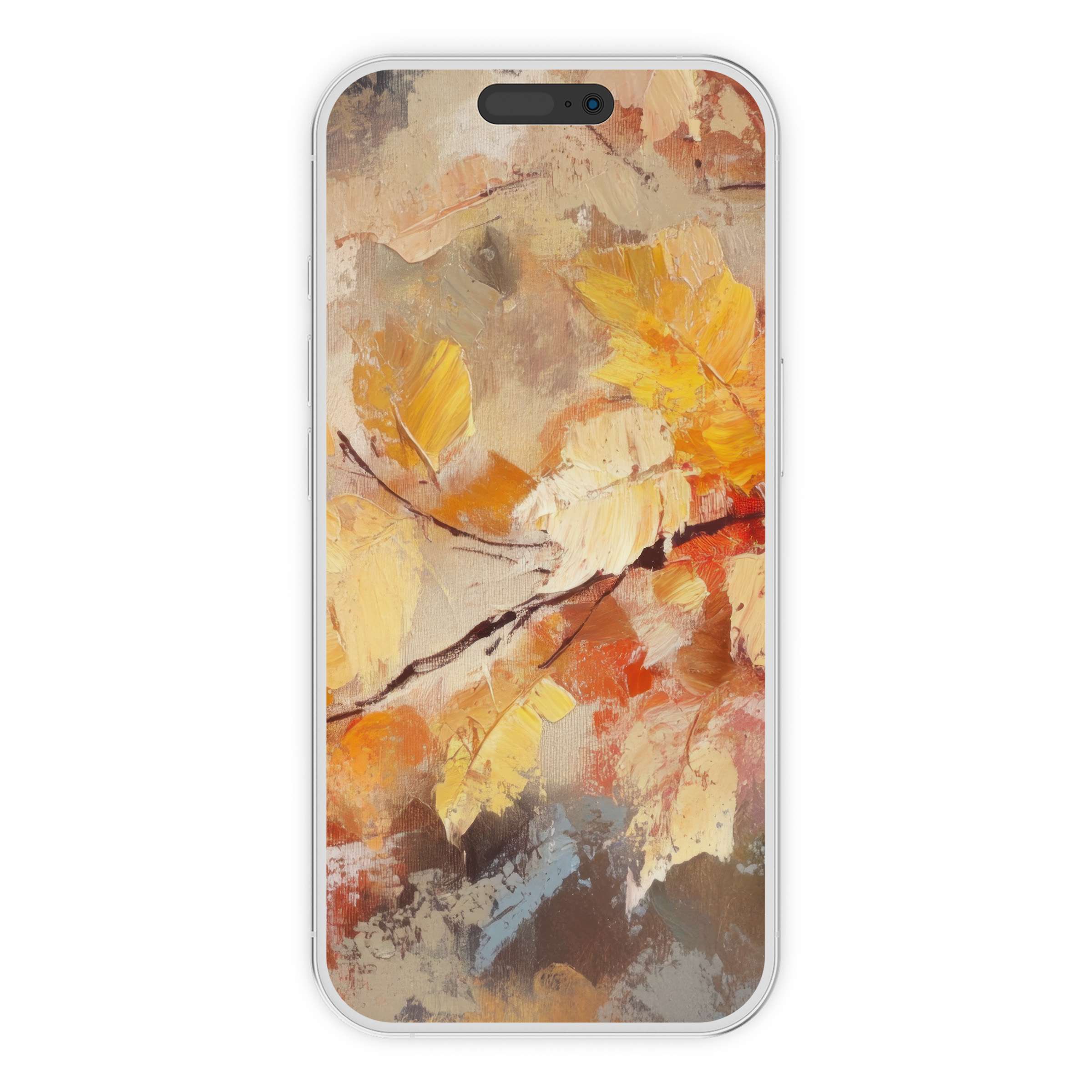 Elegant botanical iPhone wallpaper with autumn leaves offers a soothing digital download for sustainable phone background art