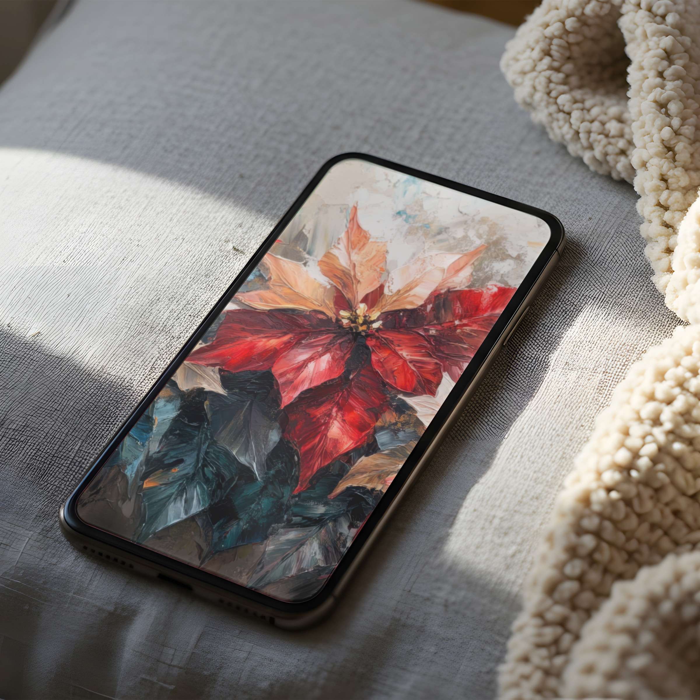 Elegant phone wallpaper featuring a high-resolution floral motif in rich reds and blues, ideal for iPhone and Android phones