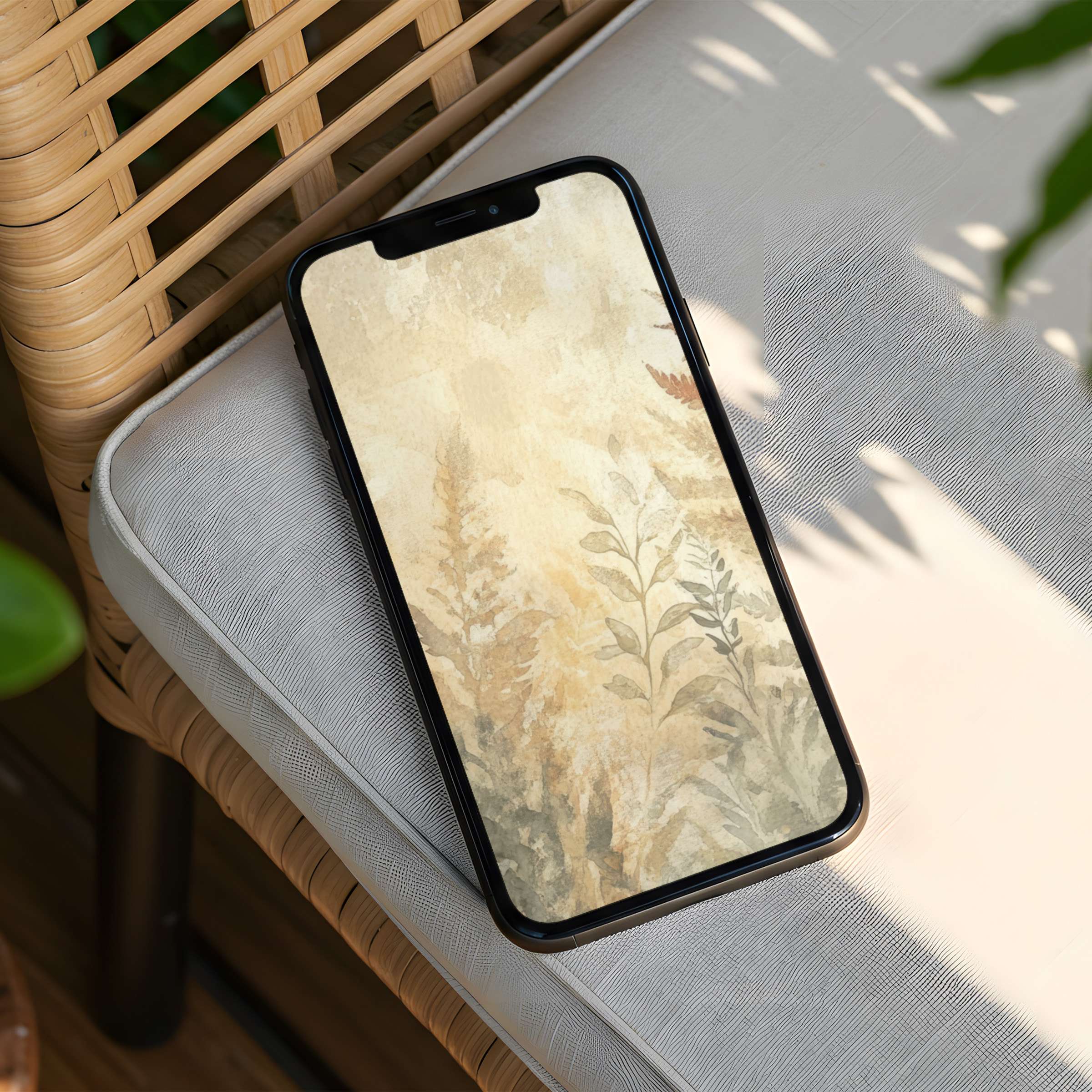 Elegant botanical iPhone background for instant download offering a tranquil, mindful phone experience for design lovers and sustainability fans