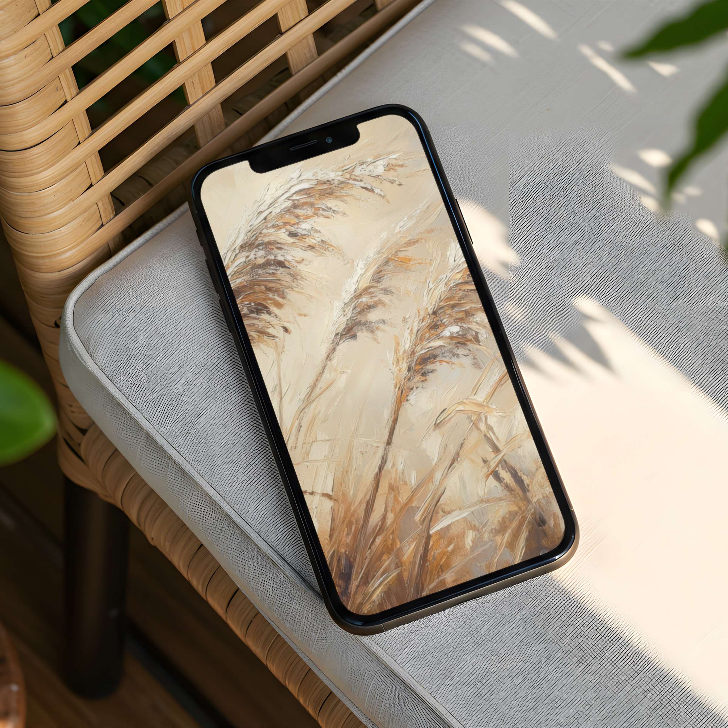 Elegant iPhone background featuring serene wheat field textures for mindful phone aesthetics instant download for calm inspiration