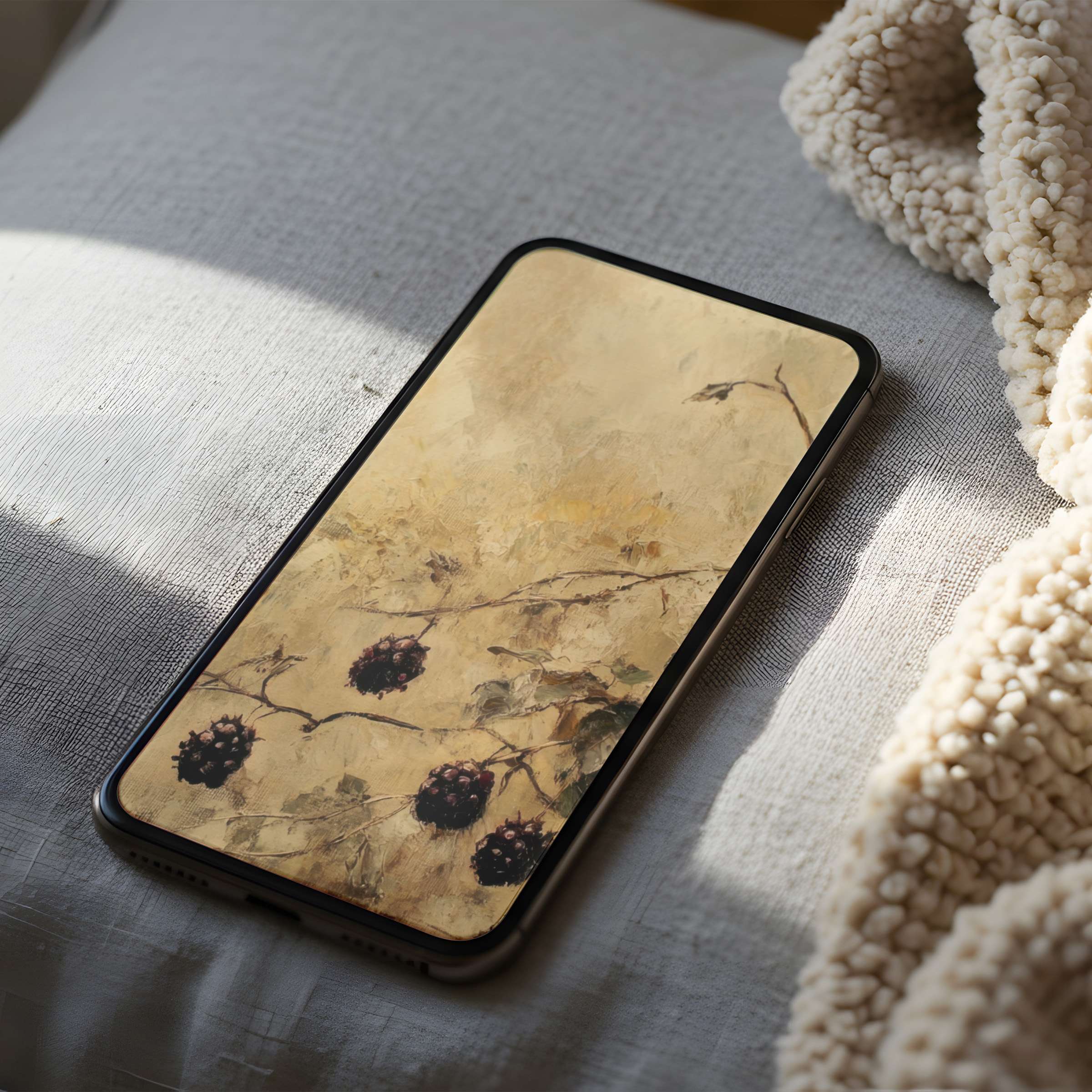Elegant phone wallpaper with vintage floral motif on iPhone offers a calming aesthetic touch, perfect for digital download on any device