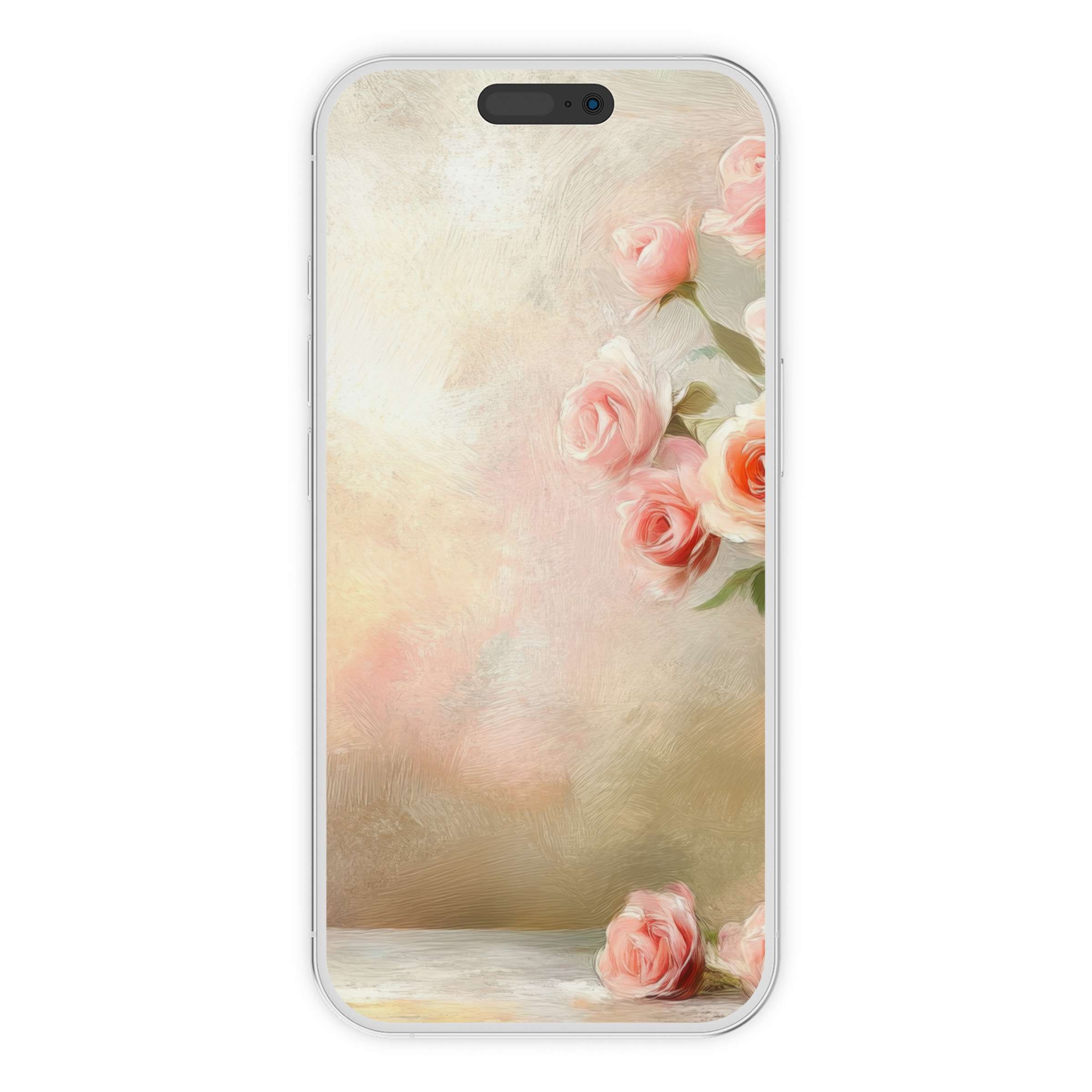 Elegant botanical iPhone wallpaper with soft pink roses and textured background offers a calming digital download for any phone
