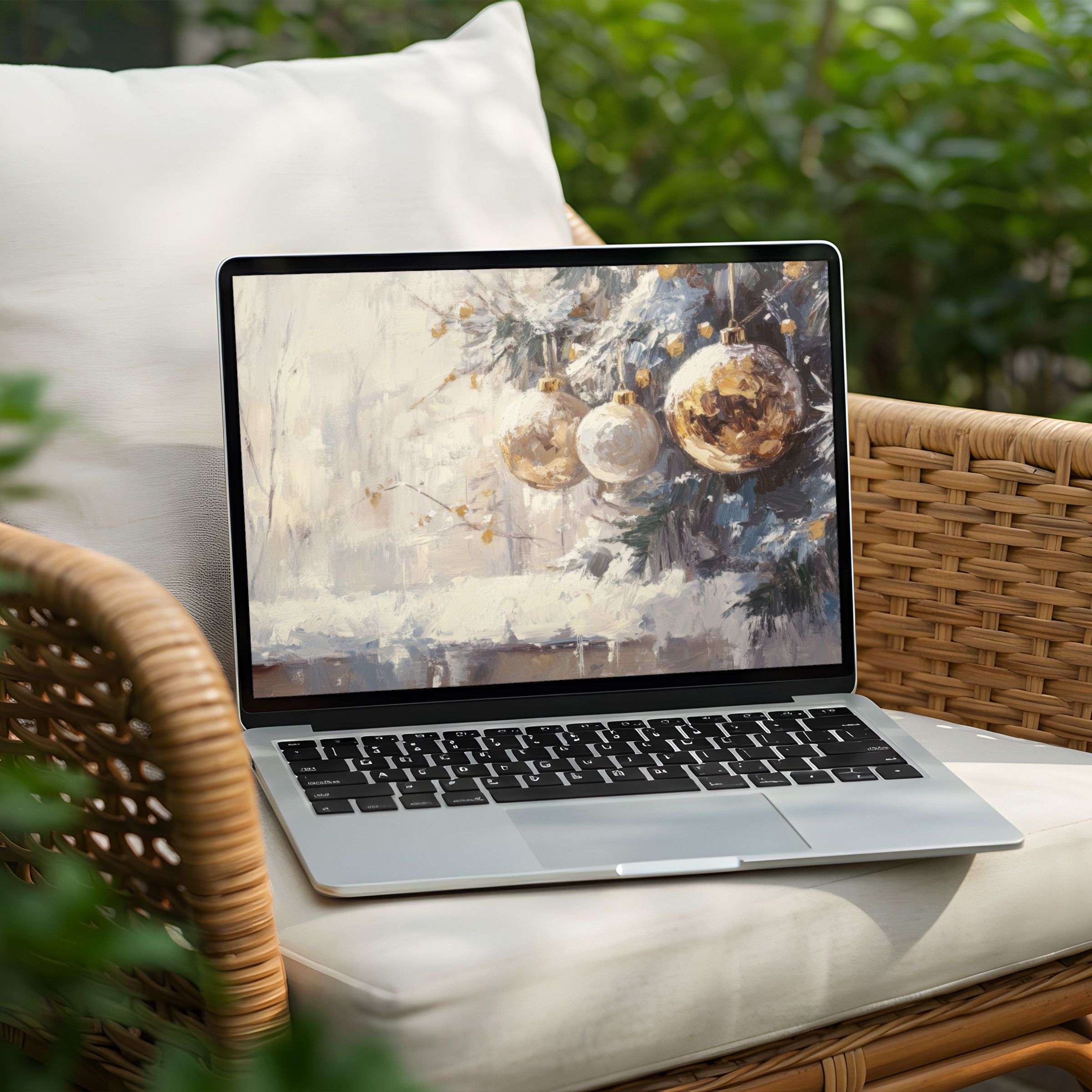 Elegant desktop background with gold ornaments on a cozy PC or laptop for instant download, inspiring calm and mindfulness