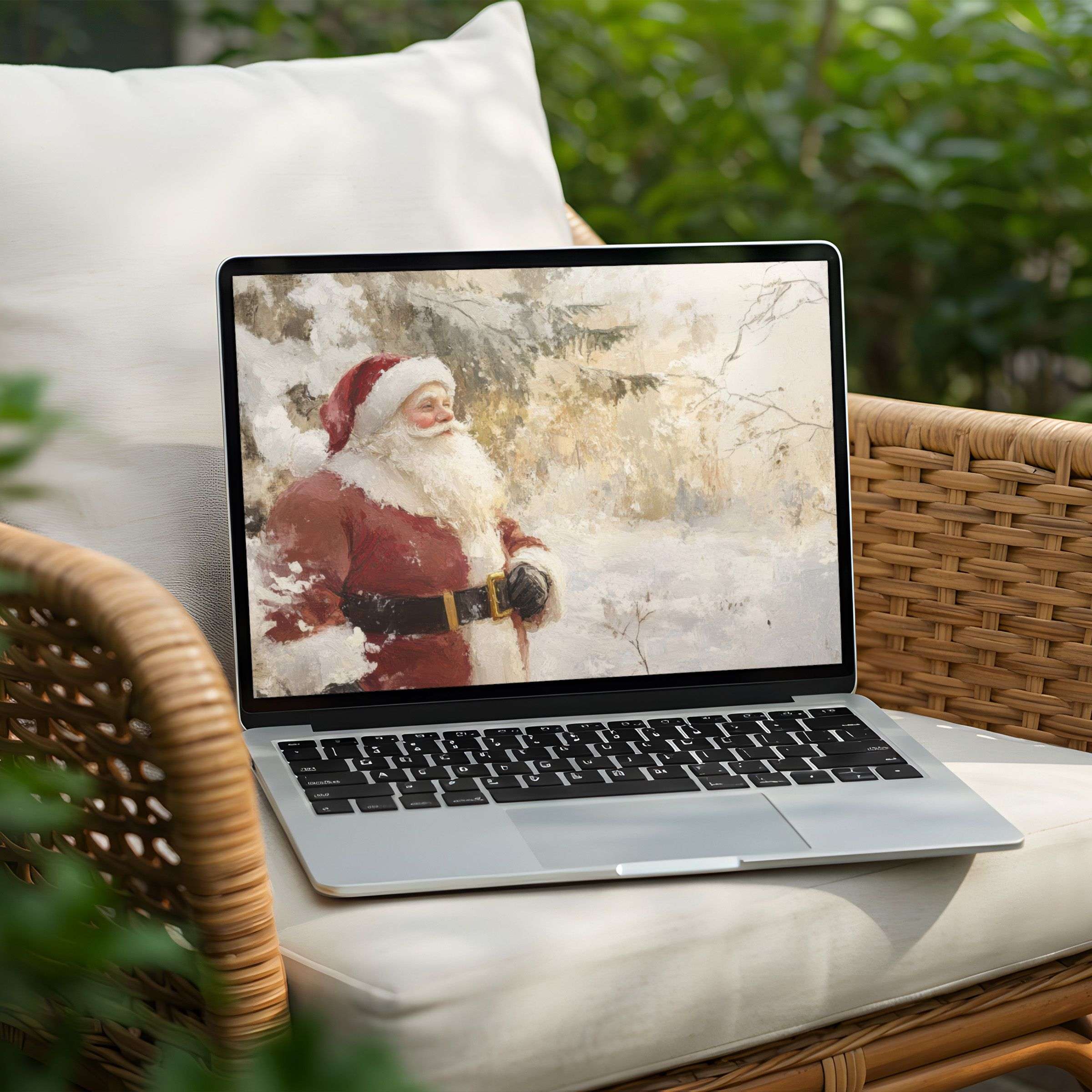 Charming Santa Clause desktop background for PC or Laptop, instant download to inspire calm elegance with a winter scene