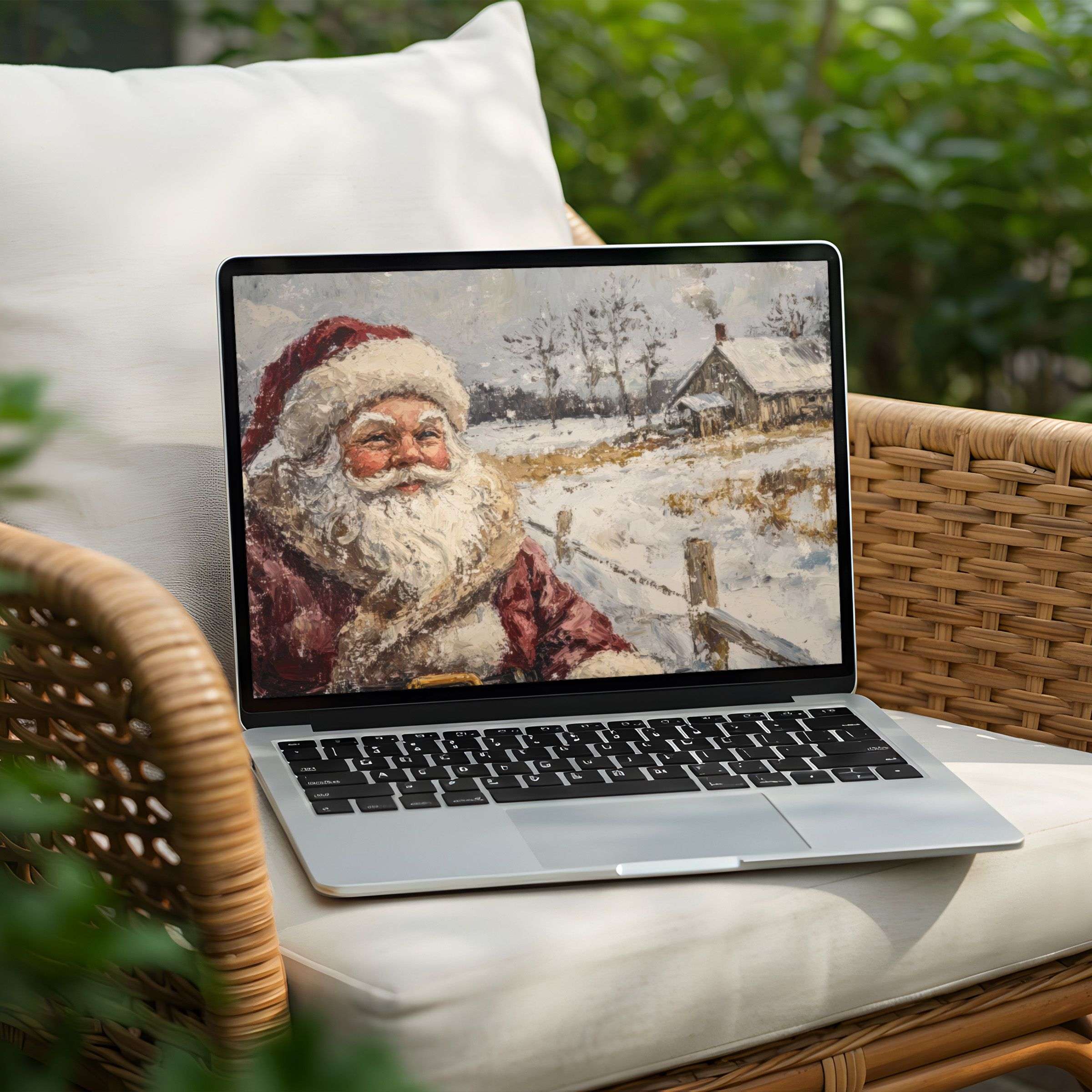 Elegant winter desktop background with Santa offers instant download for PC or Laptop, inspiring calm and seasonal joy