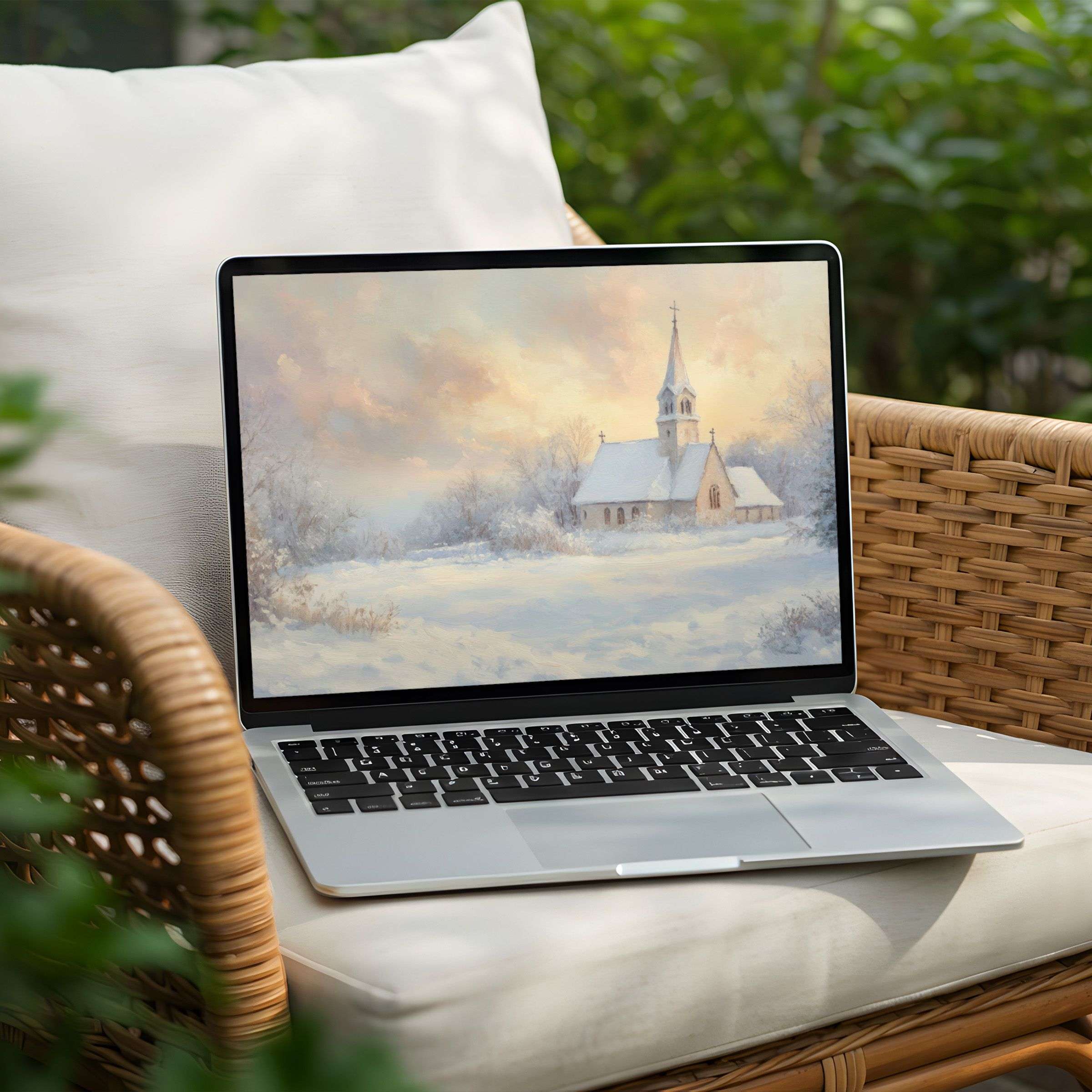 Elegant winter scene desktop background for instant download on PC or Laptop inspiring calm and mindful aesthetics