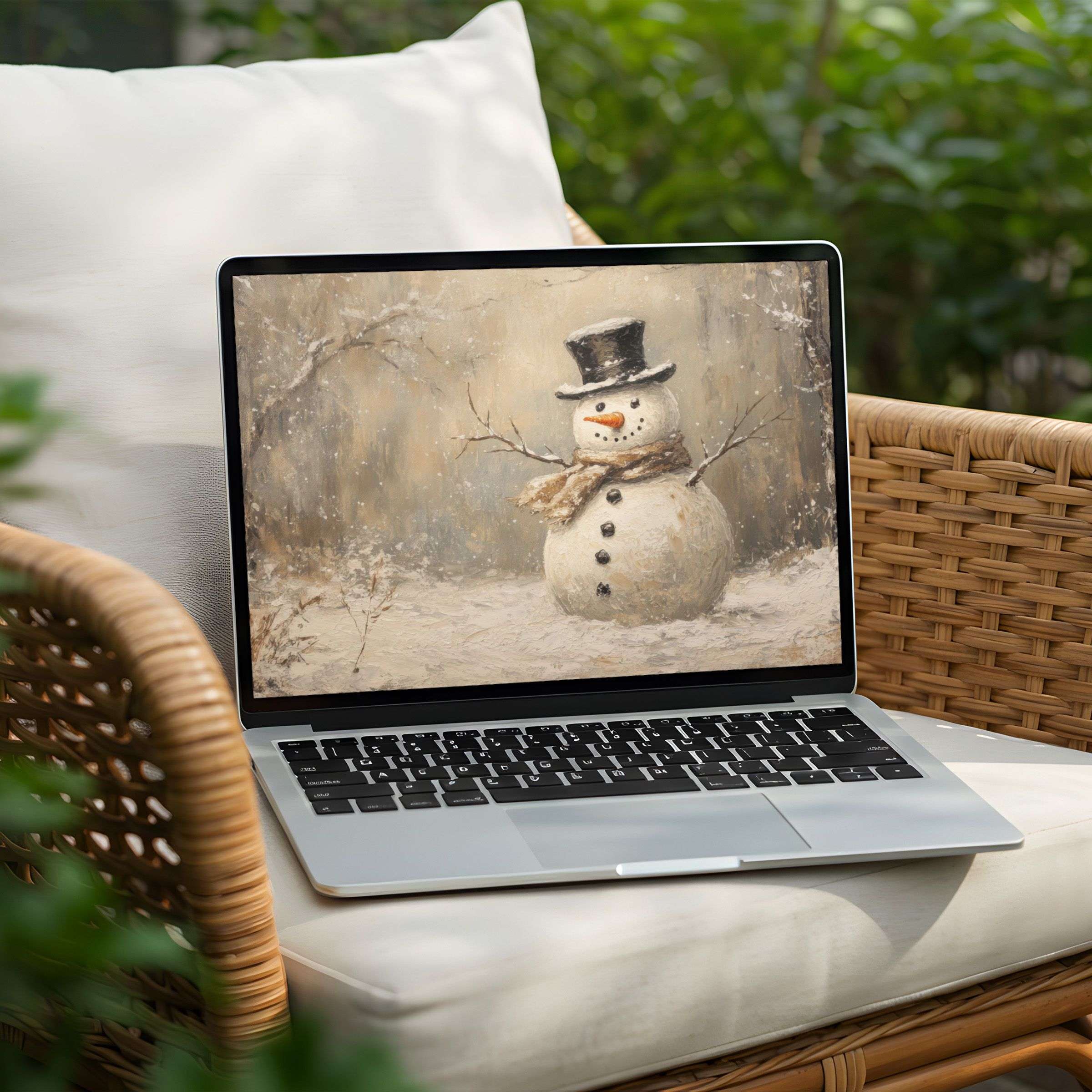 Inspiring snowman desktop background for PC or Laptop adds calm elegance to any space with instant download for mindful aesthetics