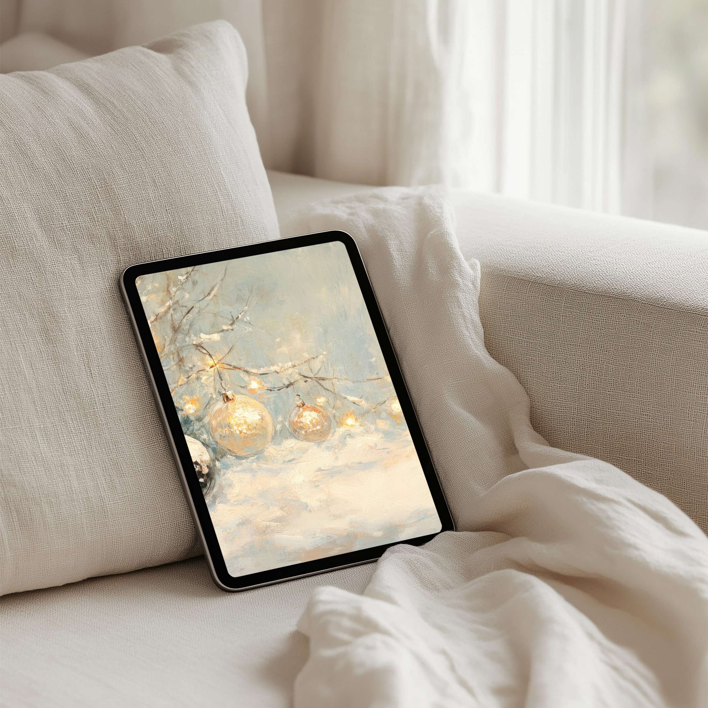 Elegant iPad background evoking calm with soft winter tones, perfect for Samsung and Android tablets, available for instant download