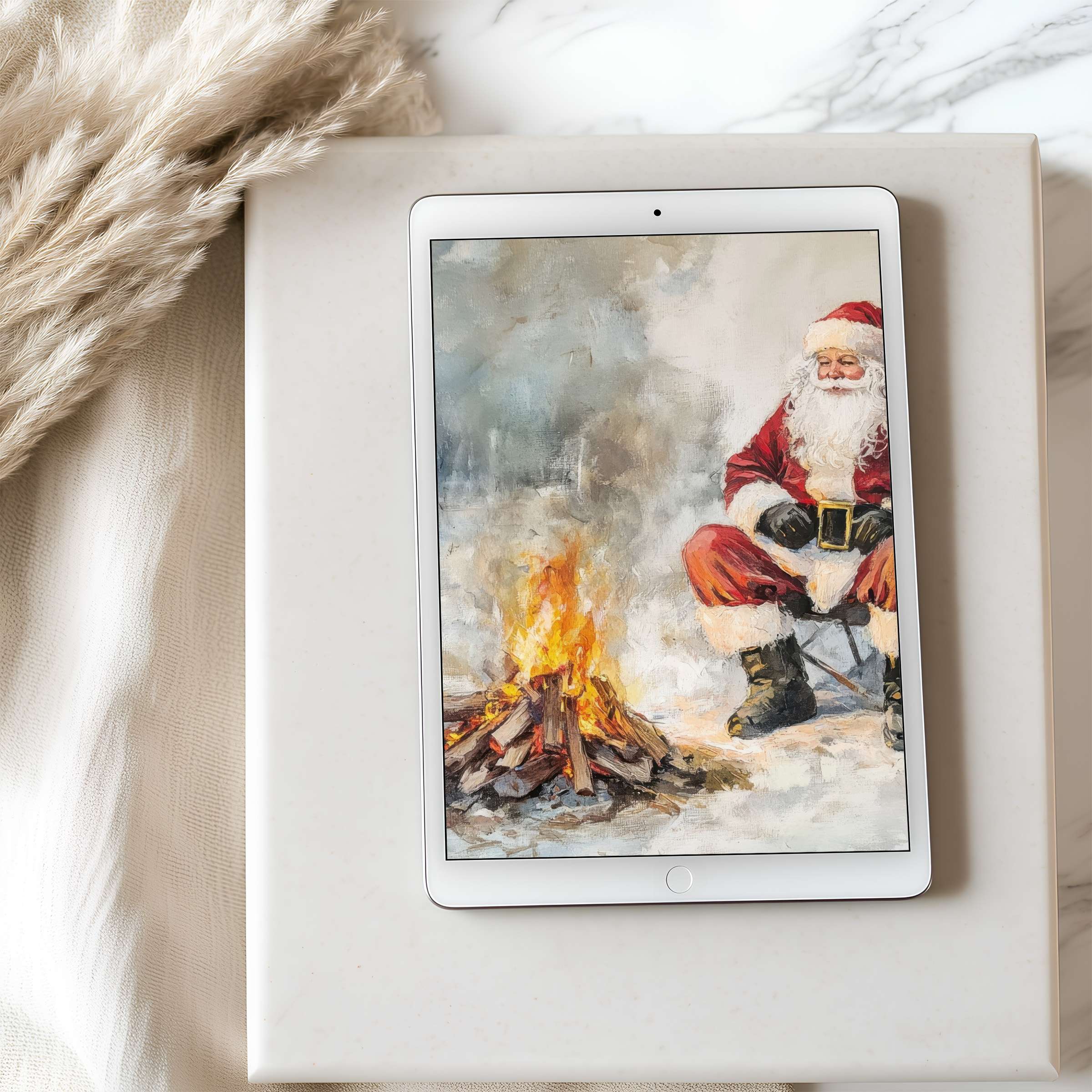 Elegant Santa-themed tablet wallpaper in high-resolution enhances any space with festive warmth and calm suitable for iPad download