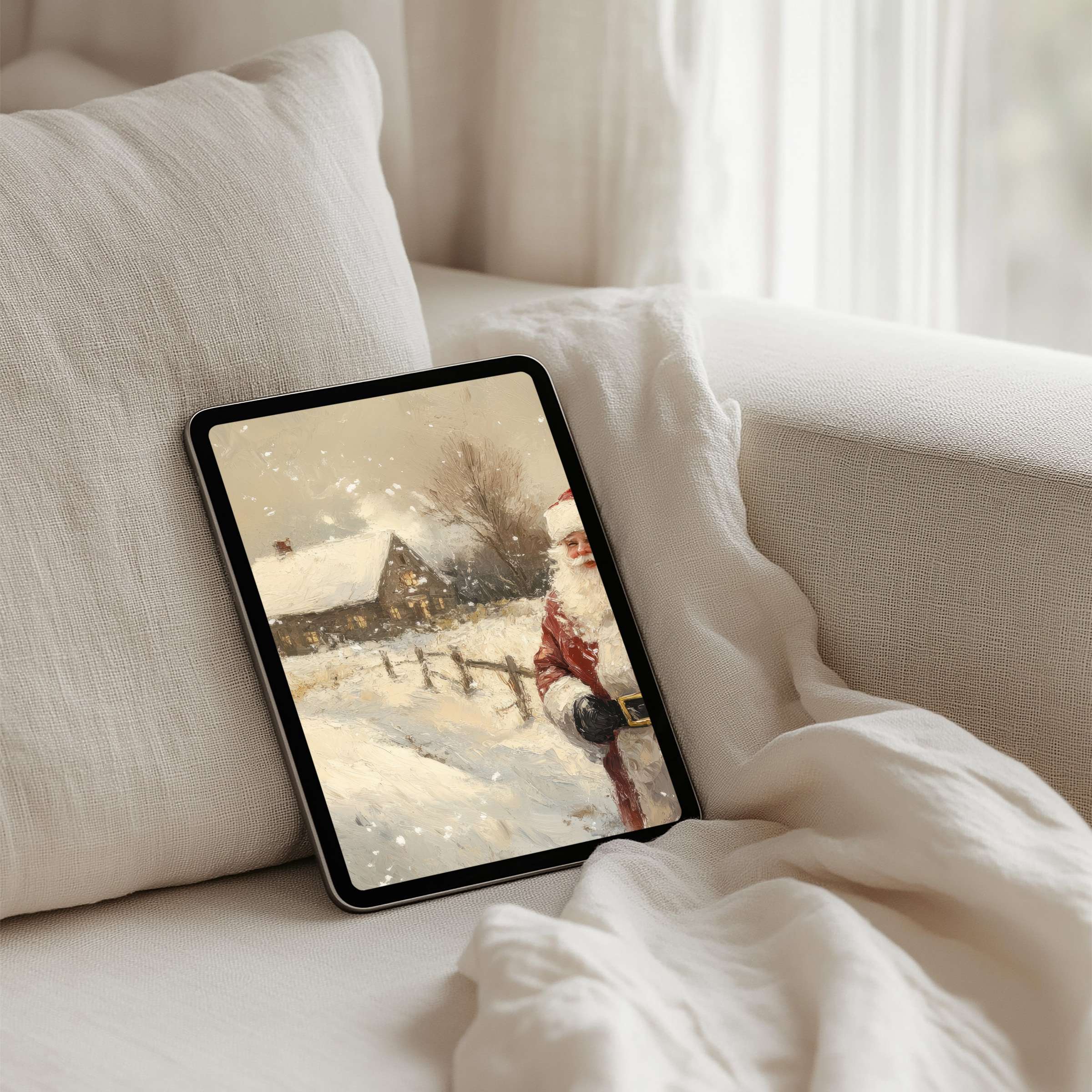 Cozy winter landscape digital art as elegant iPad background for instant download invites calm to your tablet decor