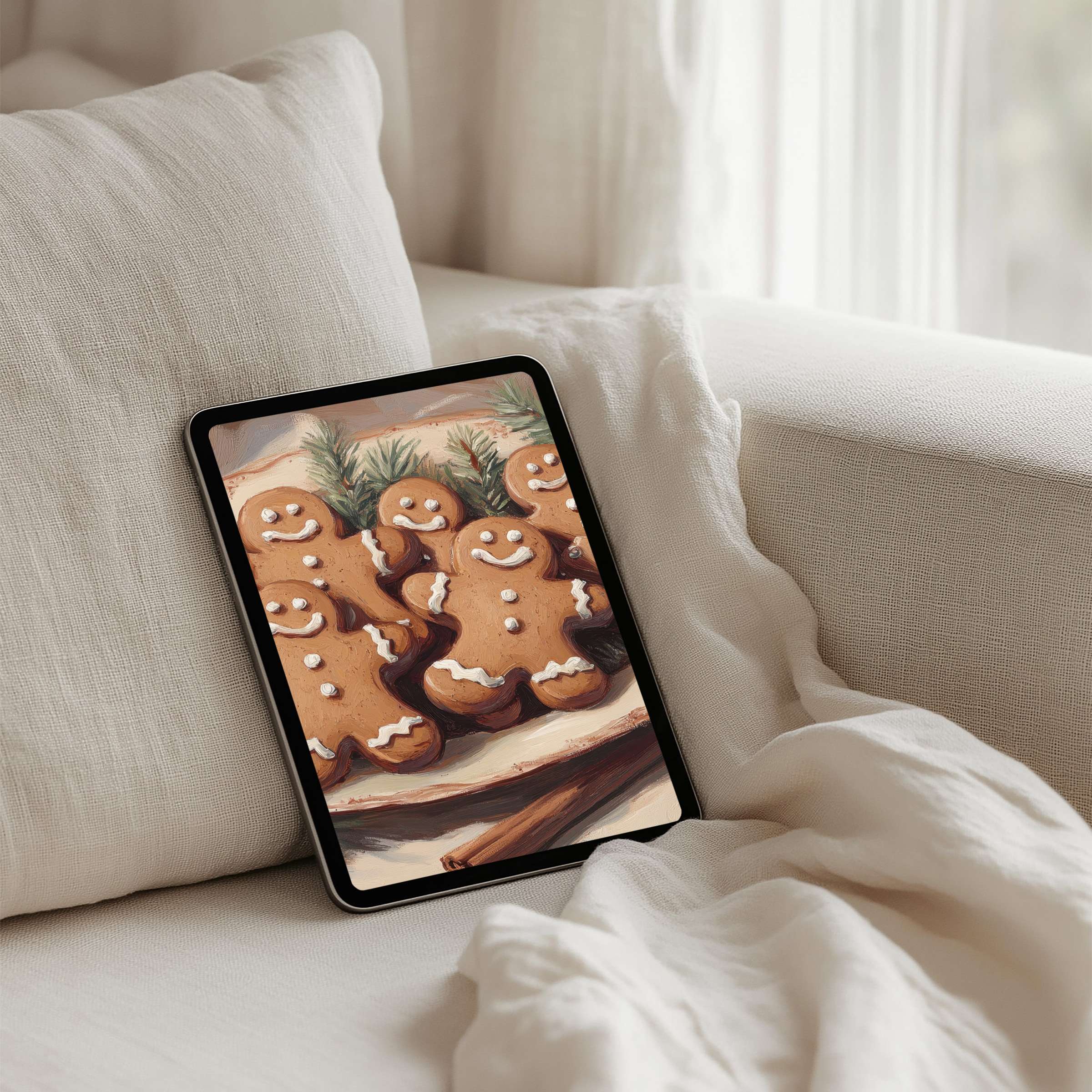 Gingerbread art iPad background brings warmth and joy to any tablet setting with instant download for mindful elegance