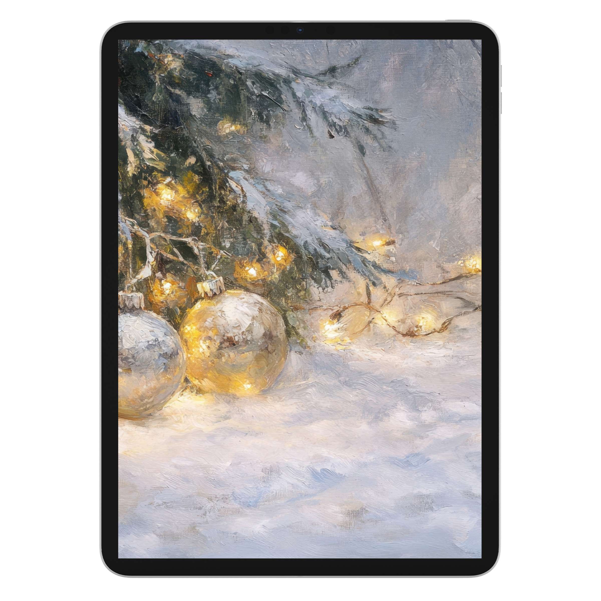 Elegant christmas iPad wallpaper with glowing lights and ornaments creates a soothing winter background for any tablet digital download