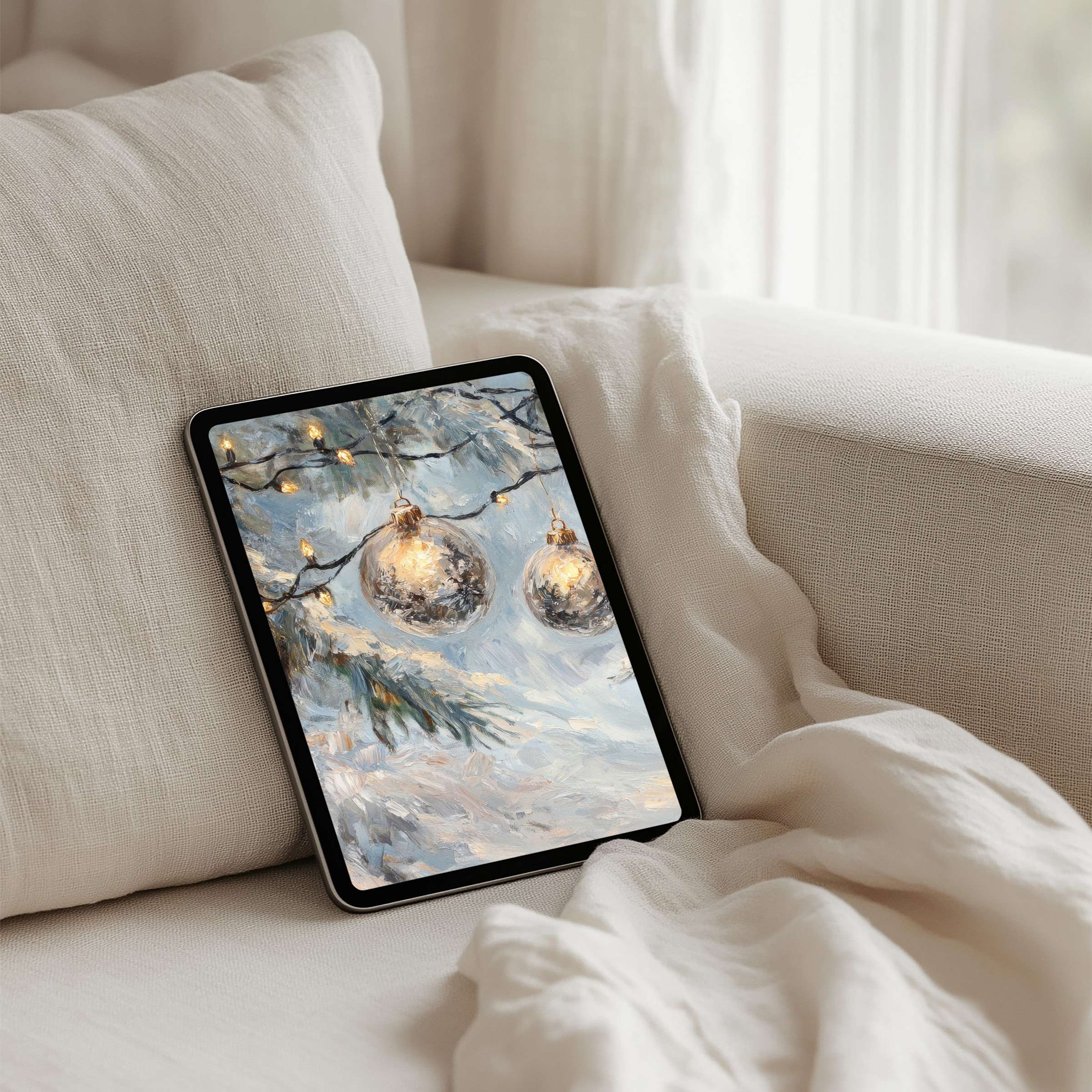 Elegant winter wonderland painting iPad background for instant download fits your Samsung or Android tablet for mindful decor