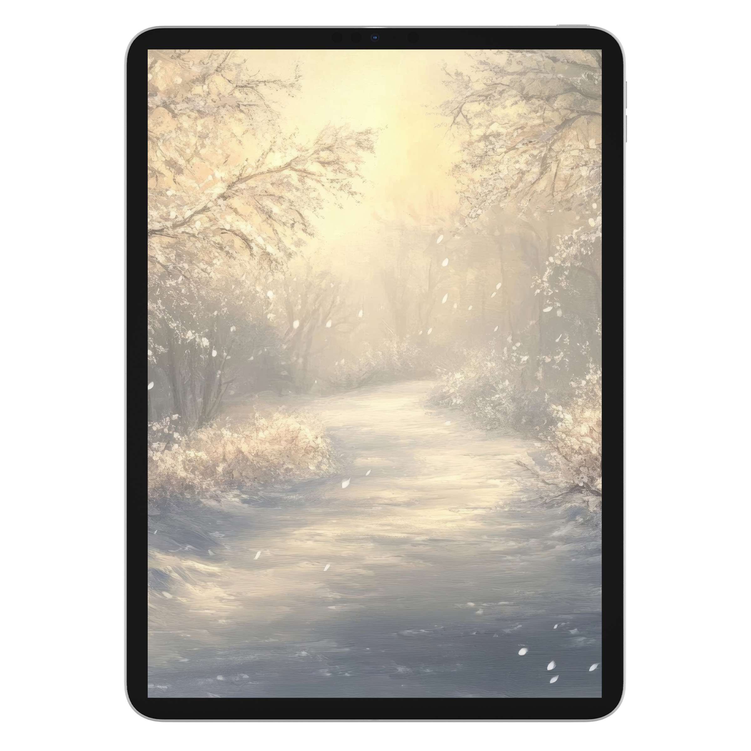 Elegant winter scene on christmas iPad wallpaper, perfect digital download background for tablet users seeking serene, artistic calm