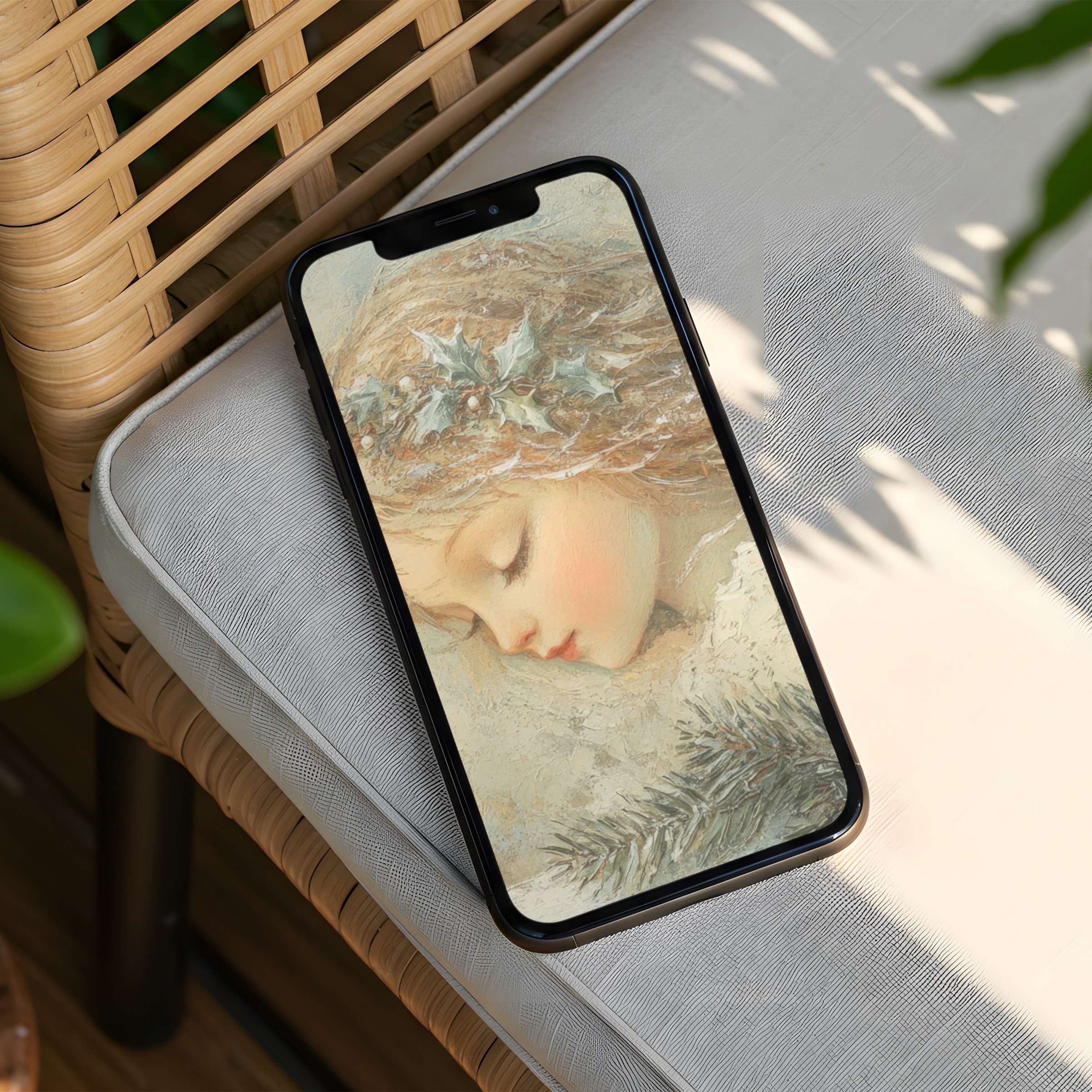 Elegant iPhone background featuring a serene vintage portrait for instant download to inspire mindfulness on any phone