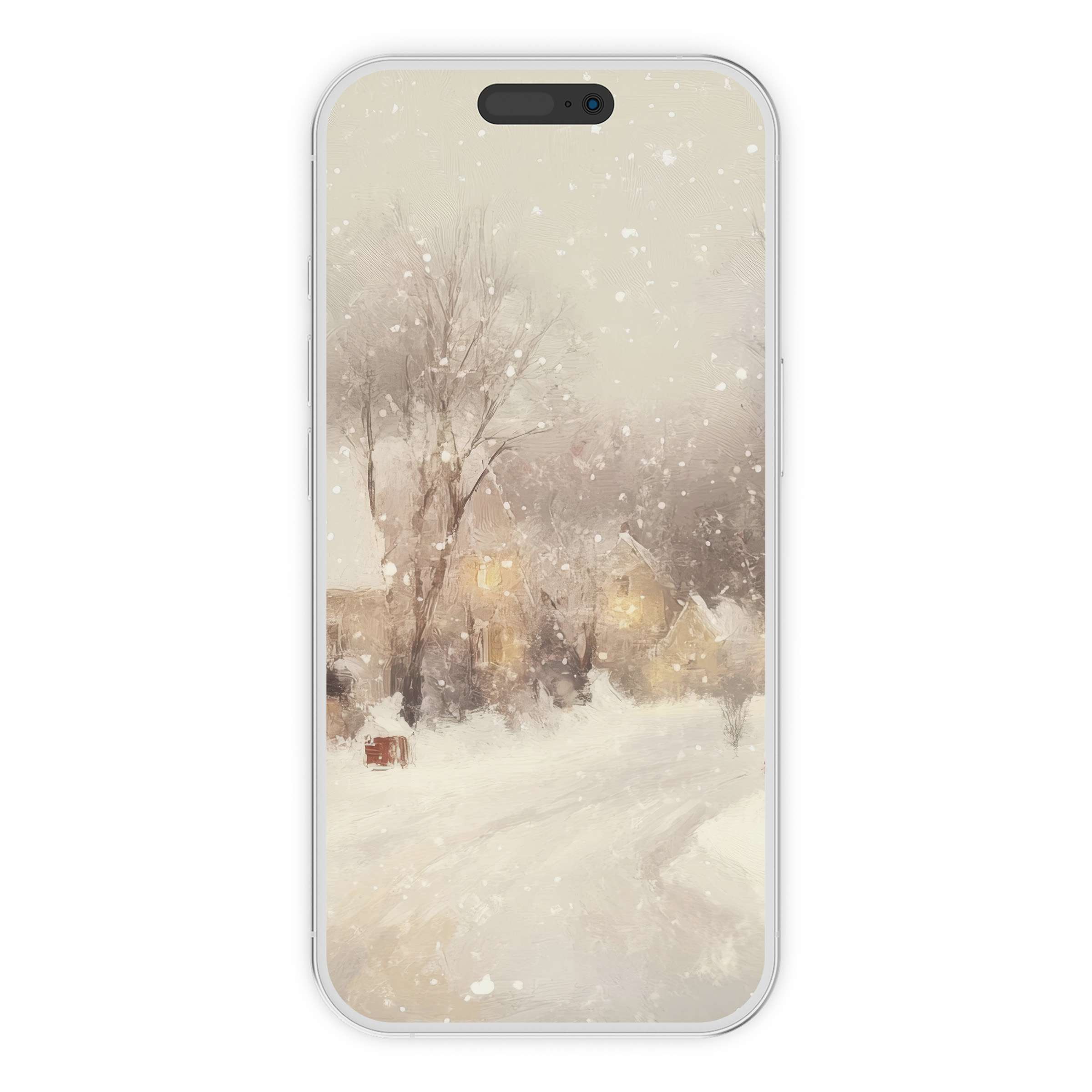 Elegant christmas iPhone wallpaper featuring serene snowy landscape artistry in soft hues perfect for calming phone background digital download