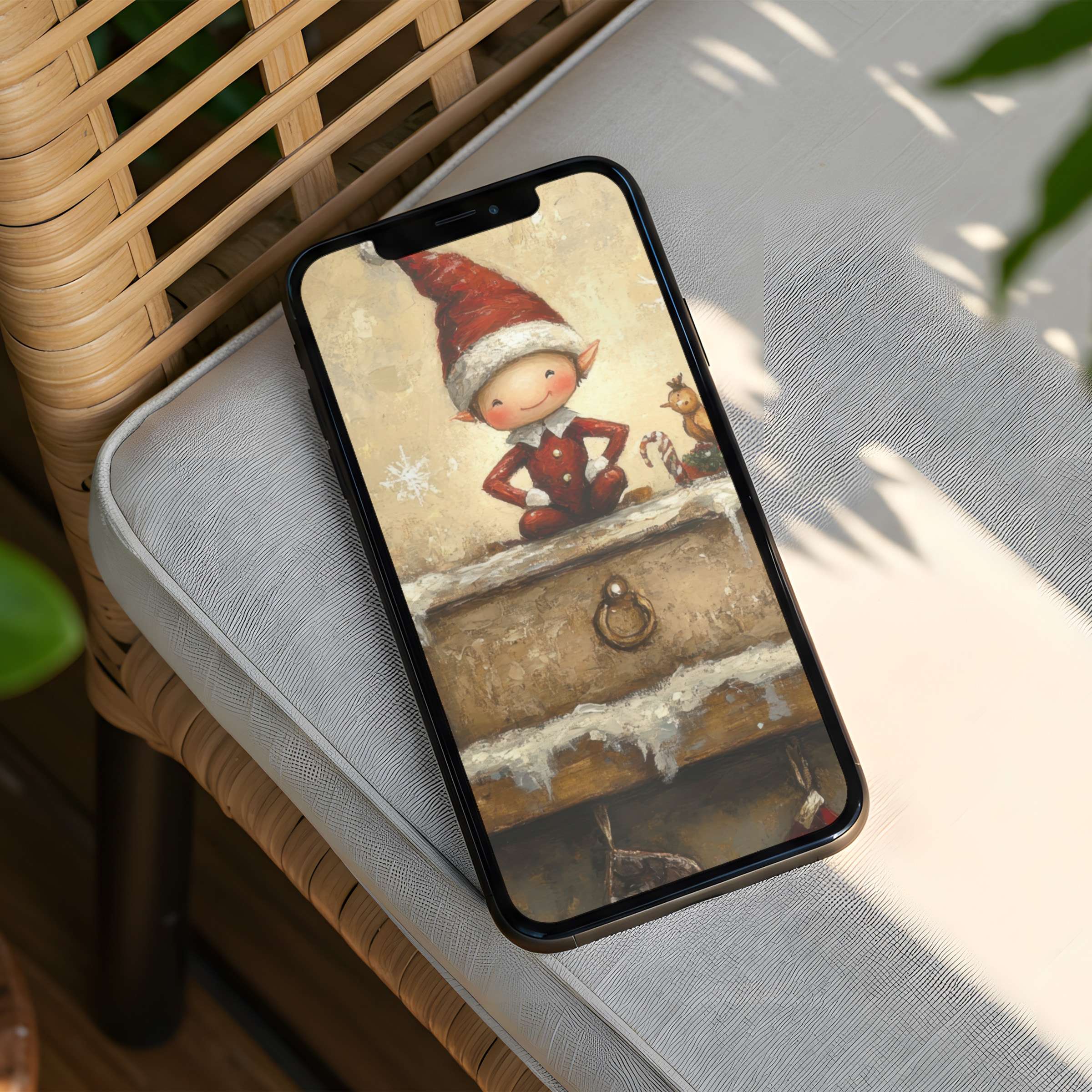 Charming elf illustration iPhone background exudes warmth and whimsy perfect for instant download to enhance any phone screen