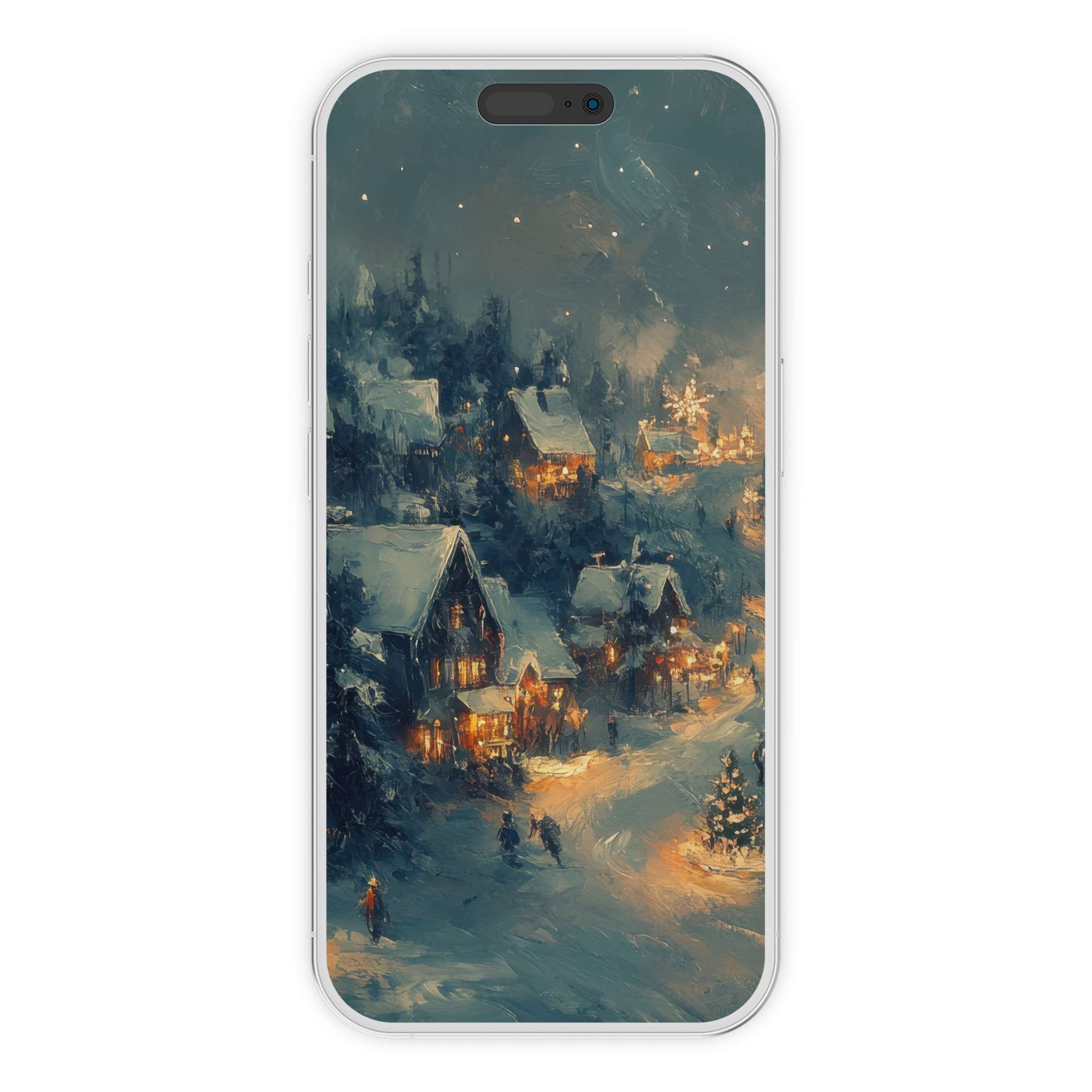 Christmas iPhone wallpaper with serene snowy village scene offers a calming digital download for elegant phone background users