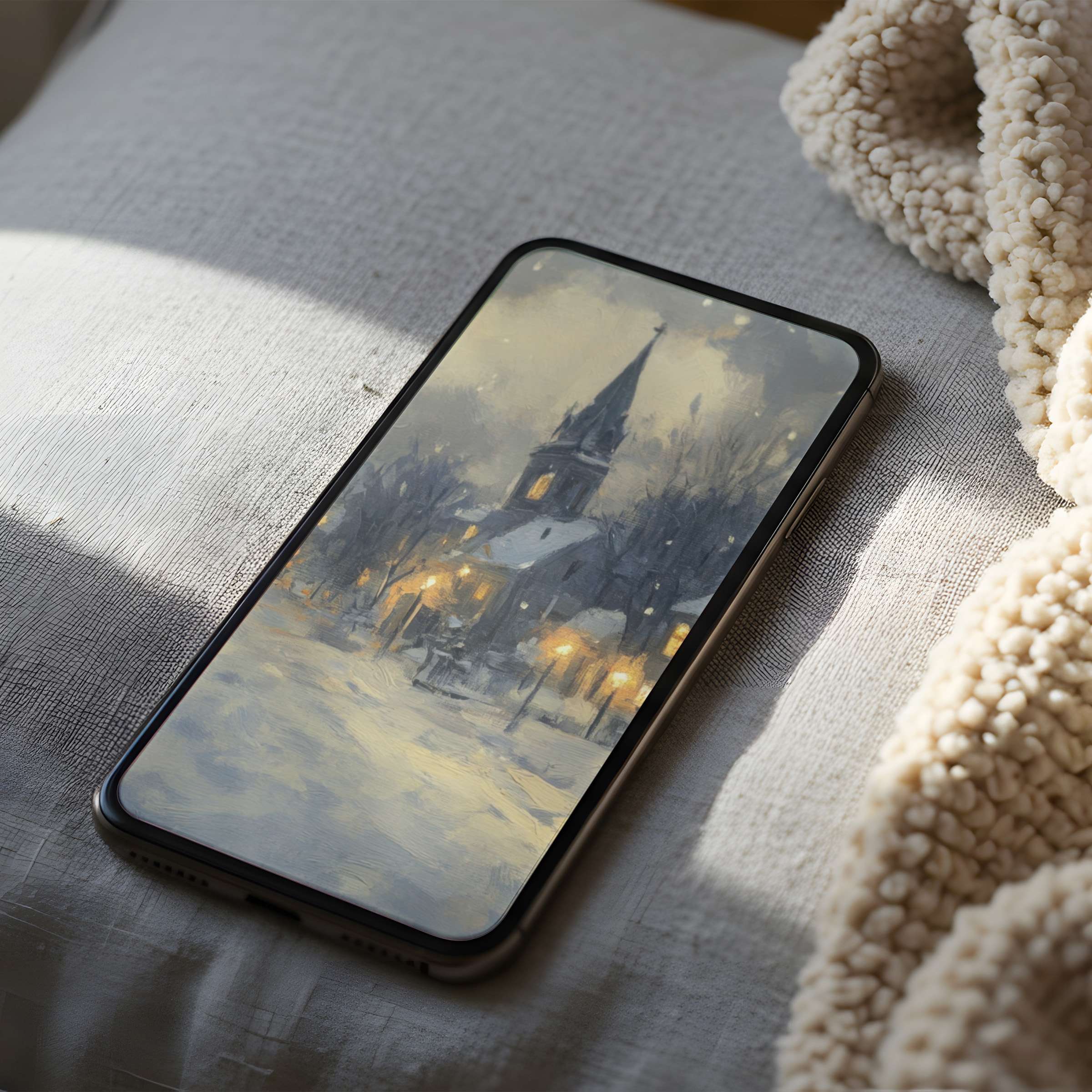 Elegant winter scene digital art phone wallpaper offering serenity and high resolution; perfect for iPhone or Android download