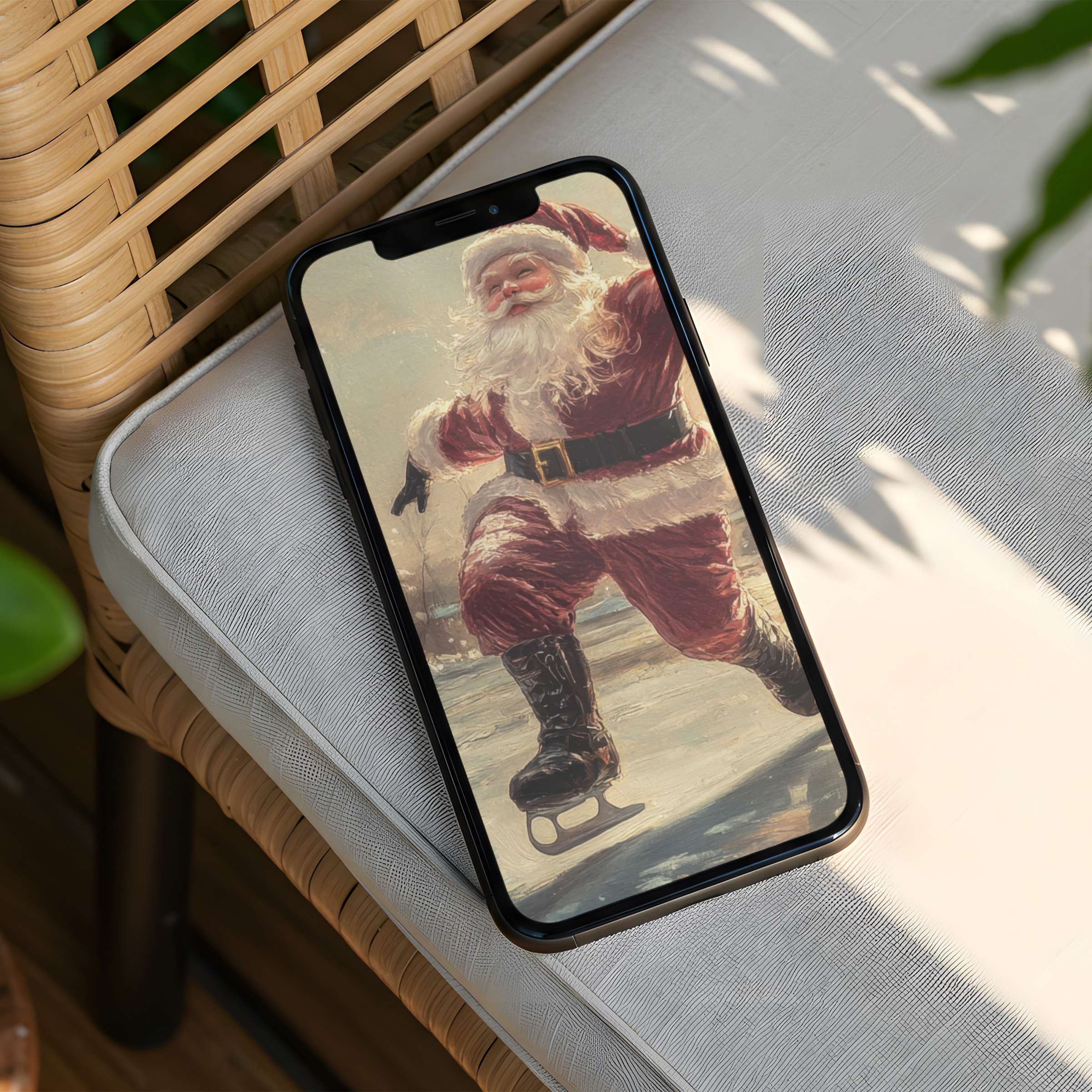 Festive Santa Claus skating design for your iPhone background offers instant download for phone-friendly holiday inspiration and elegance