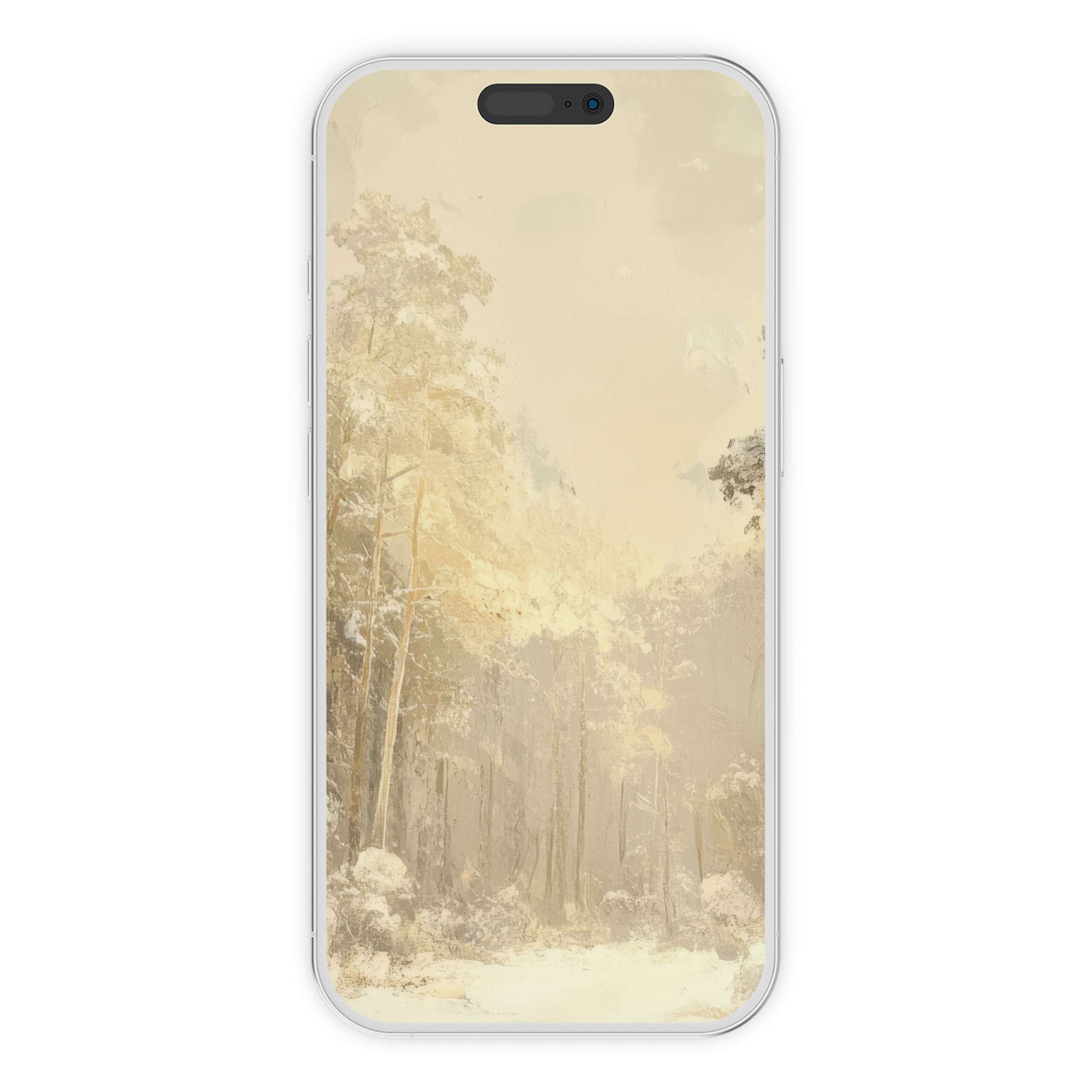 Elegant christmas iPhone wallpaper featuring serene snowy forest background, perfect digital download for both iPhone and Android phones