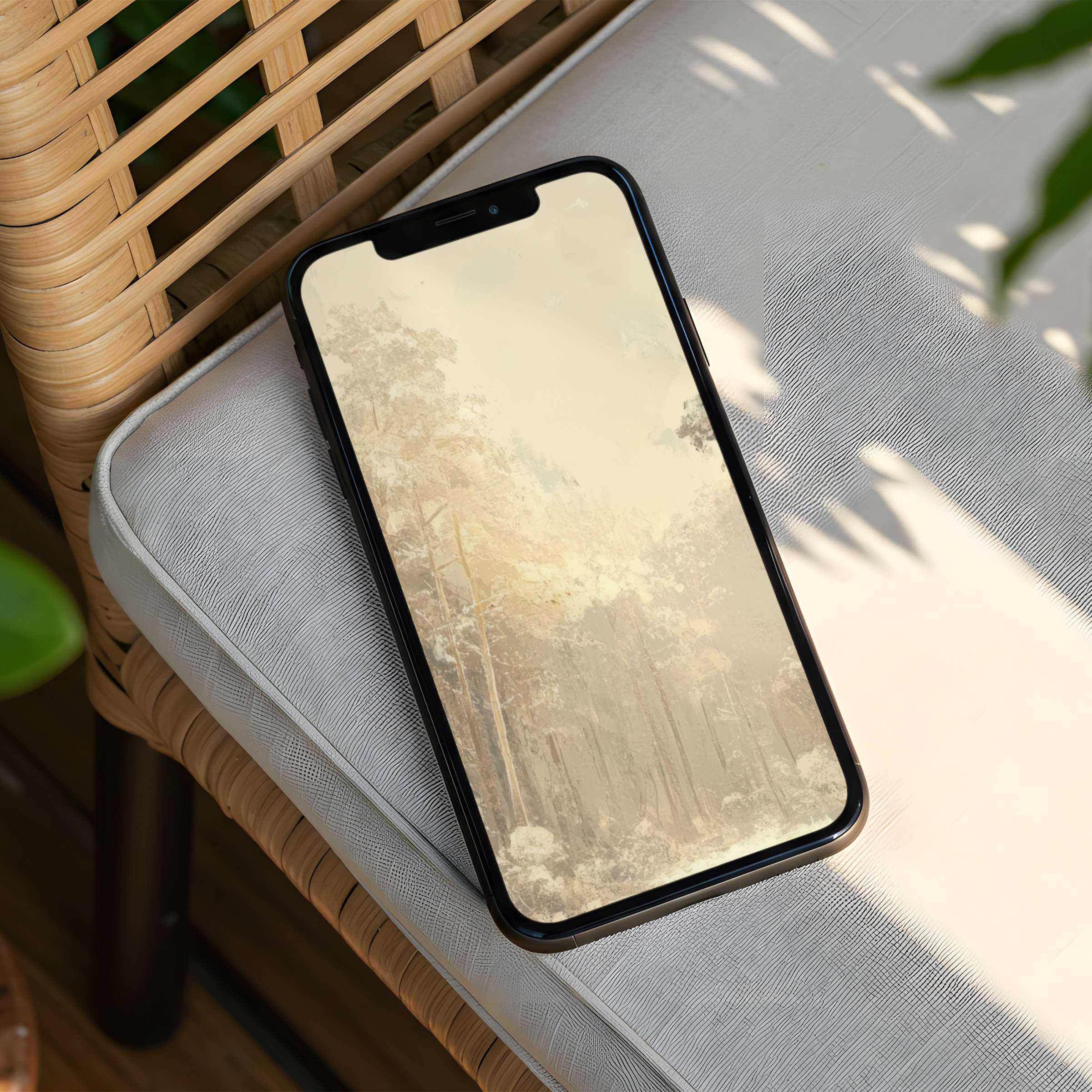 Elegant forest-inspired iPhone background with tranquil earth tones for instant download fits all phone screens inspiring calm and mindfulness