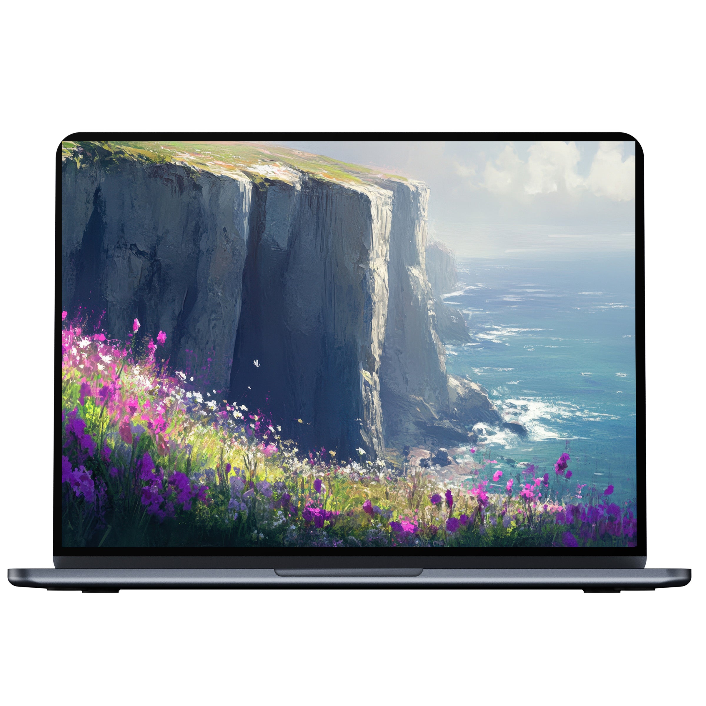 Coastal desktop wallpaper offers a serene digital download with vibrant cliffs and ocean views, perfect for PC or laptop ambiance