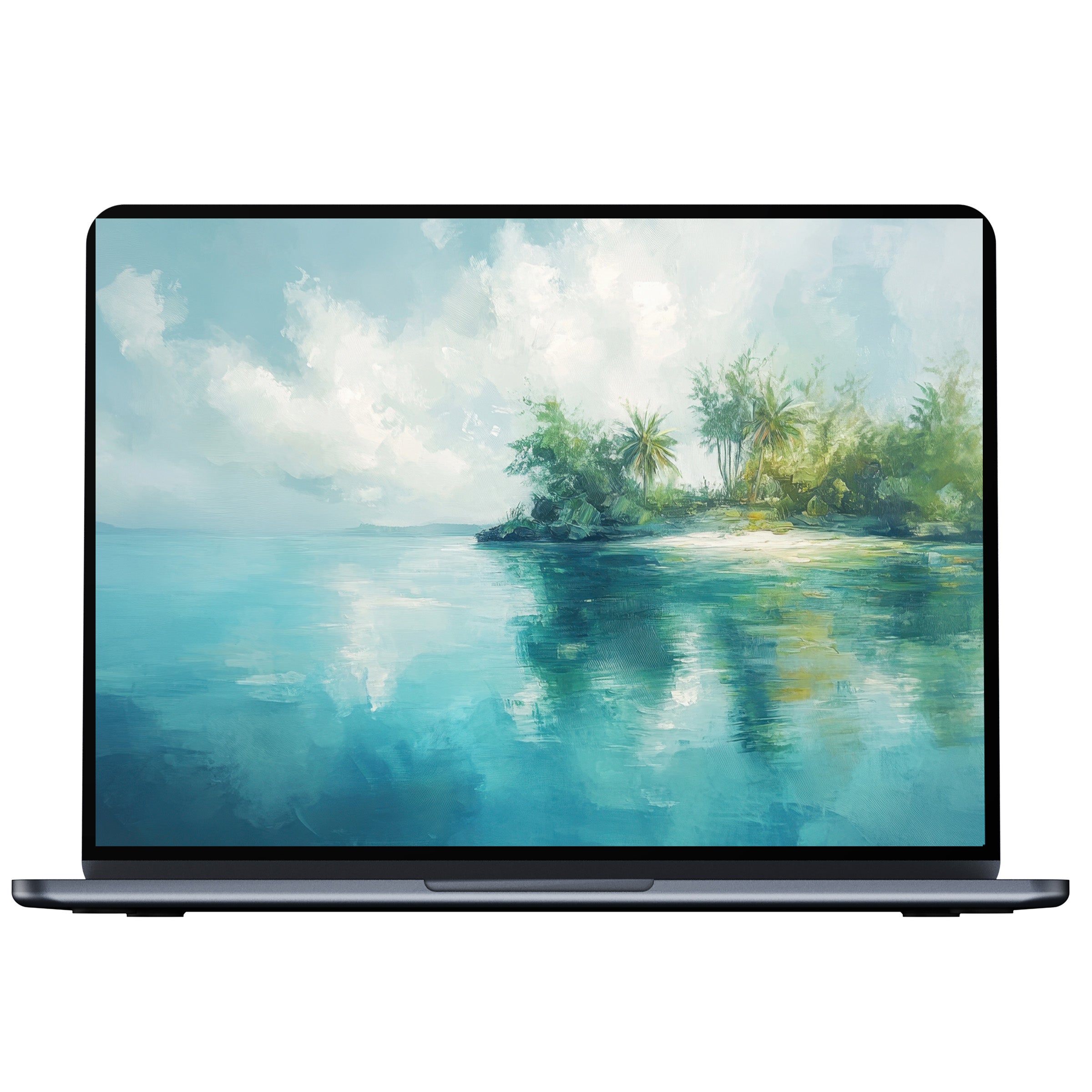 Coastal desktop wallpaper digital download for PC and laptop features serene azure waters and lush greenery inspiring calm and elegance