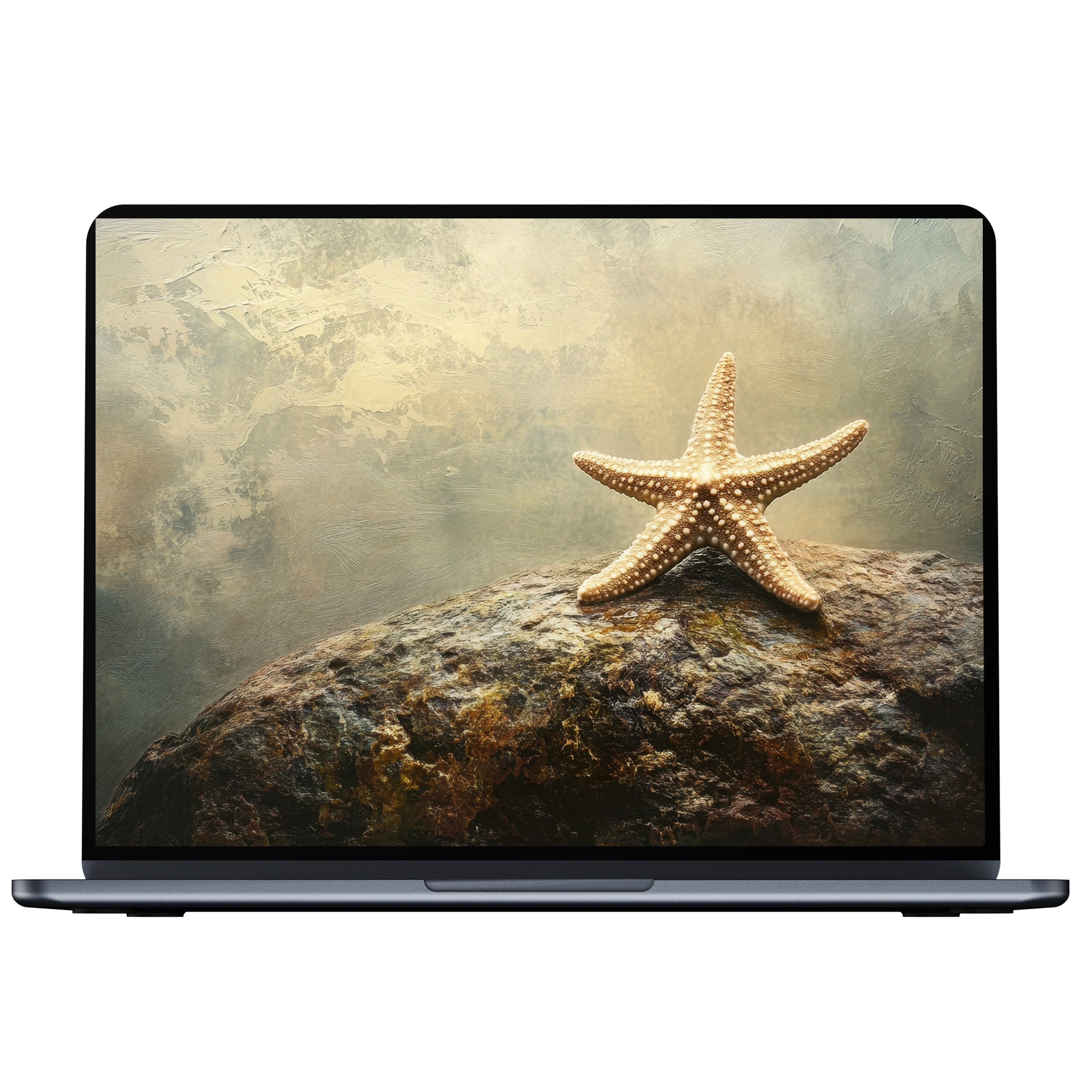 Coastal desktop wallpaper featuring a serene starfish on textured rock, digital download for PC, Laptop, and Mac elegance and inspiration