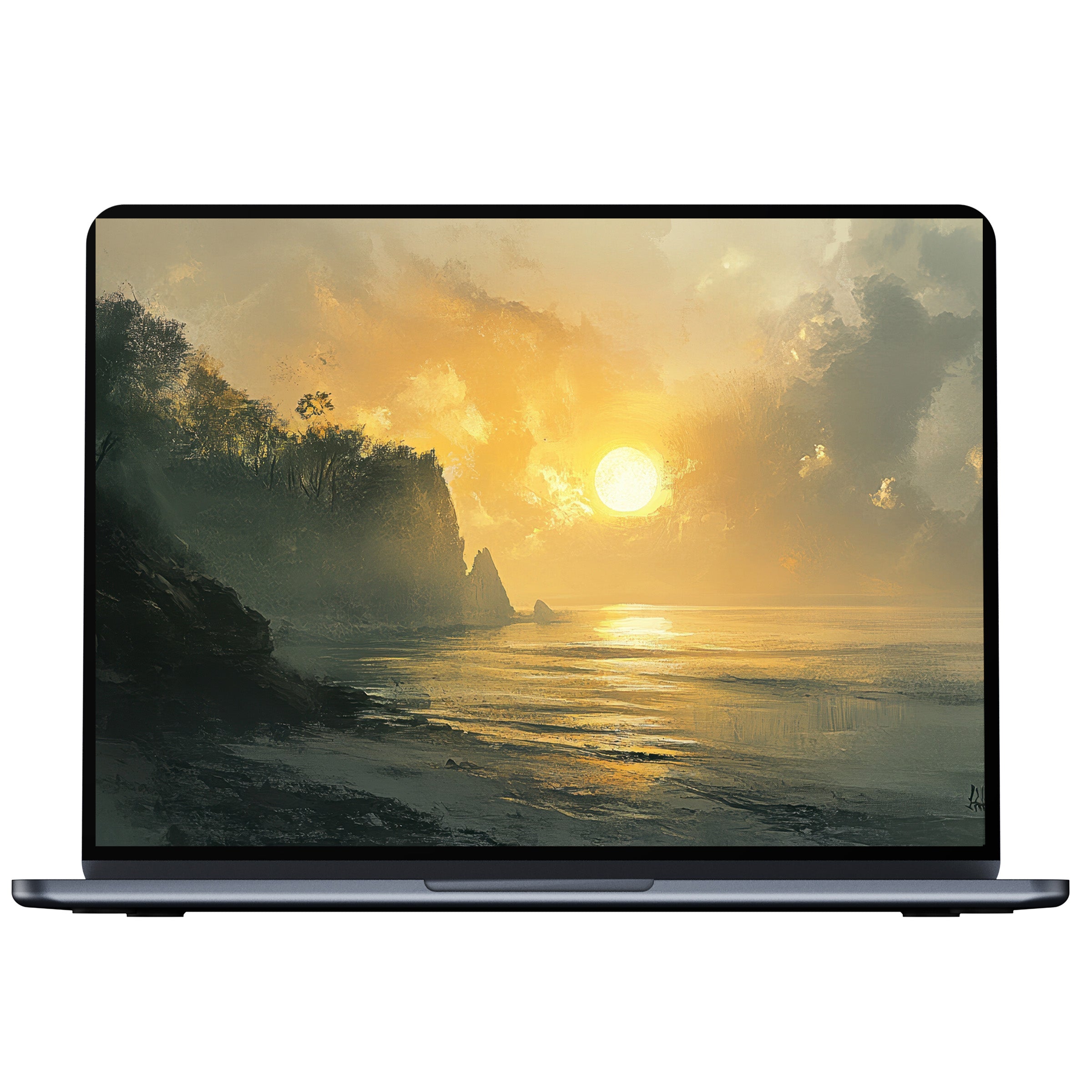 Coastal desktop wallpaper digital download showcases a serene sunset over calm waters, perfect for PC, laptop, and Mac inspirations