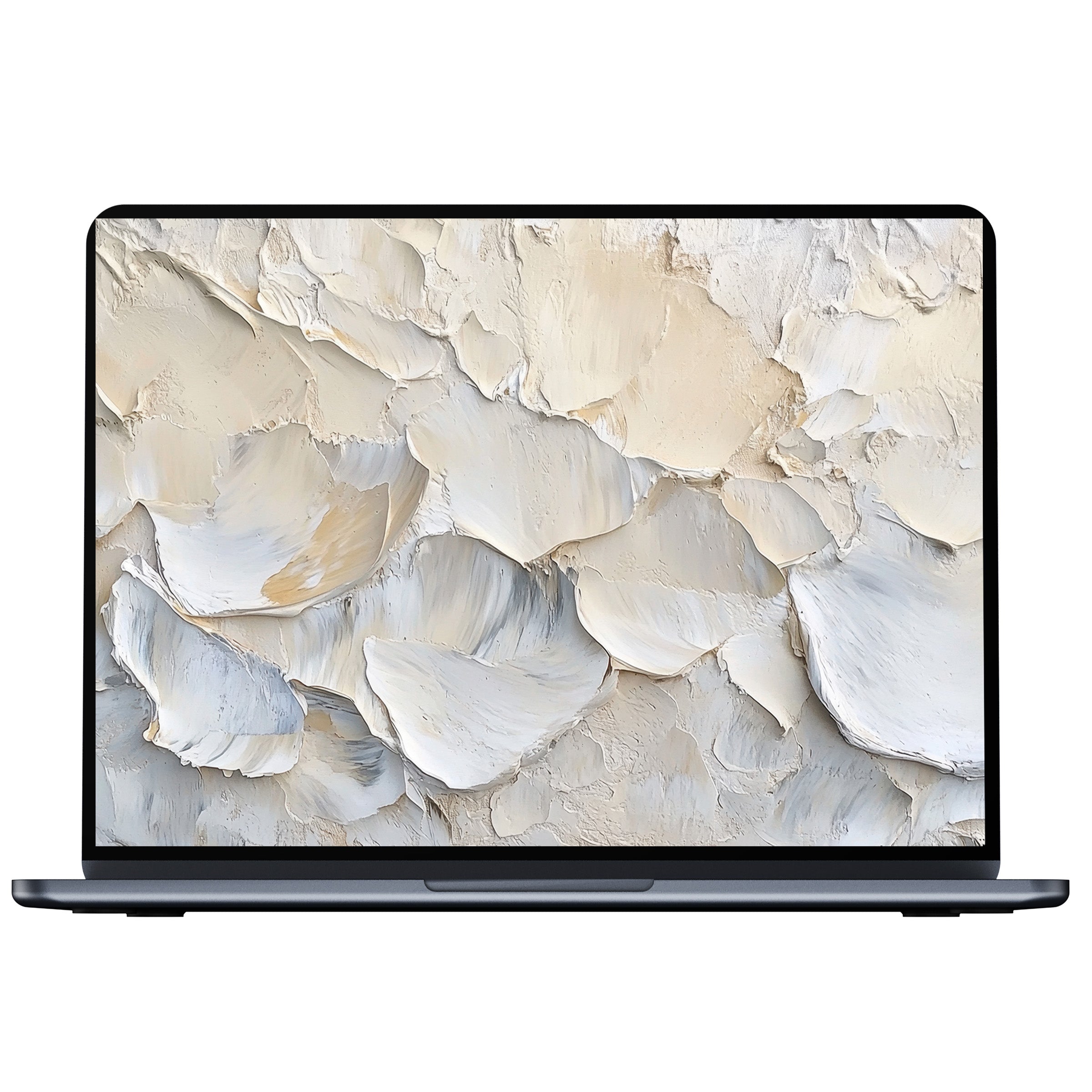 Elegant coastal desktop wallpaper digital download in textured cream and beige tones creates a calm ambiance for PC or laptop screens