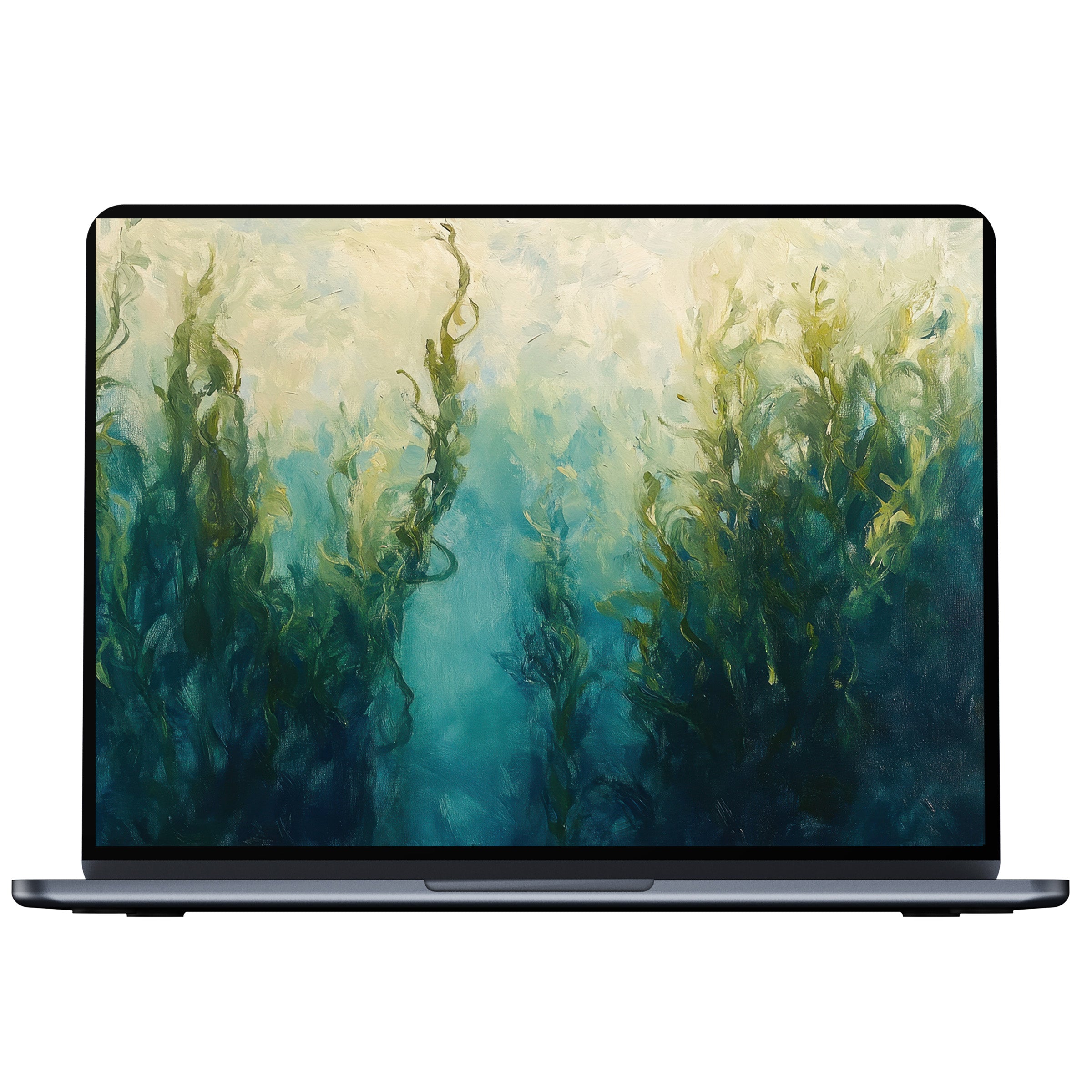 Coastal desktop wallpaper with serene oceanic greens and blues offers calm elegance as a digital download for PC and laptop users