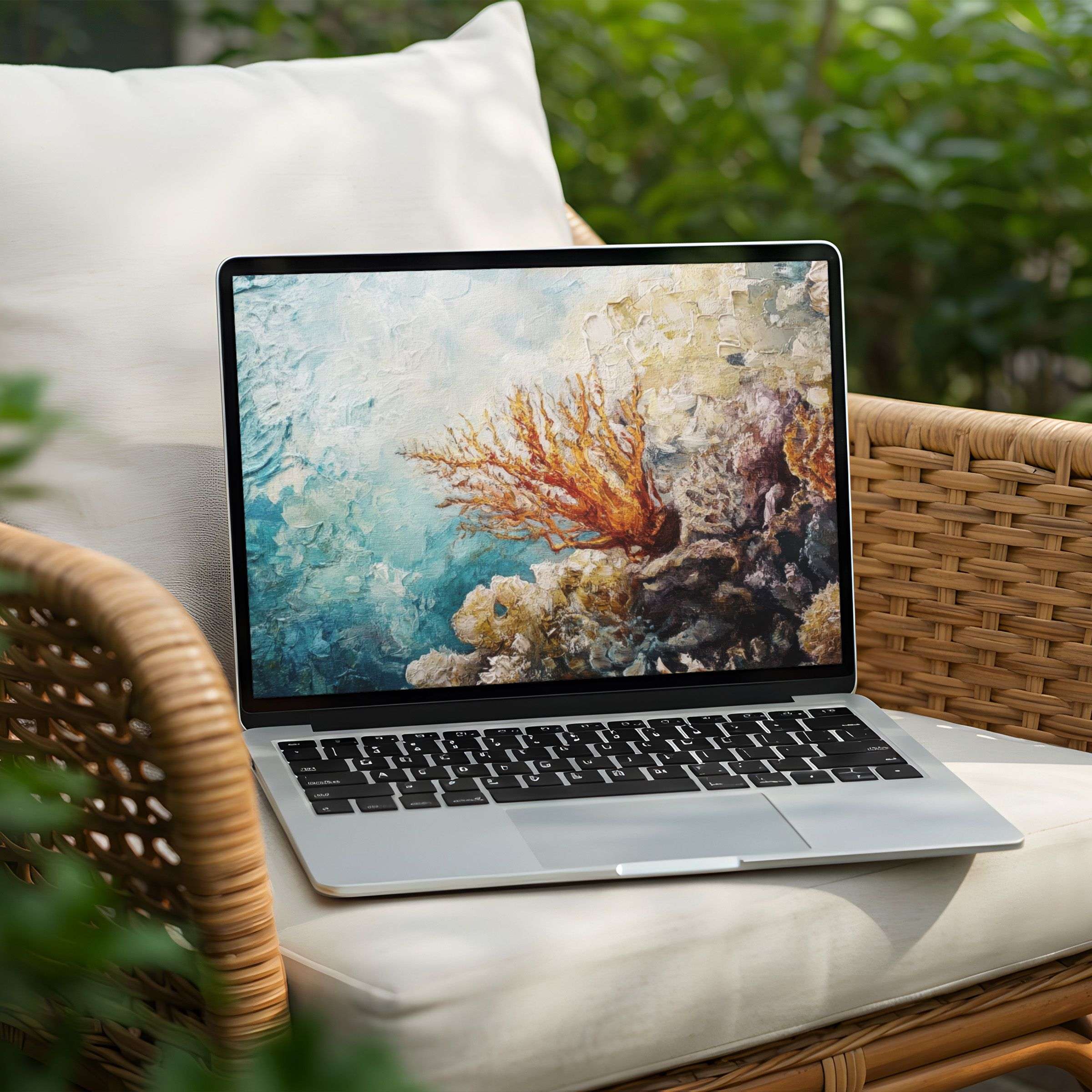Tranquil coral reef painting for desktop background instant download for PC or Laptop inspiring calm and elegance